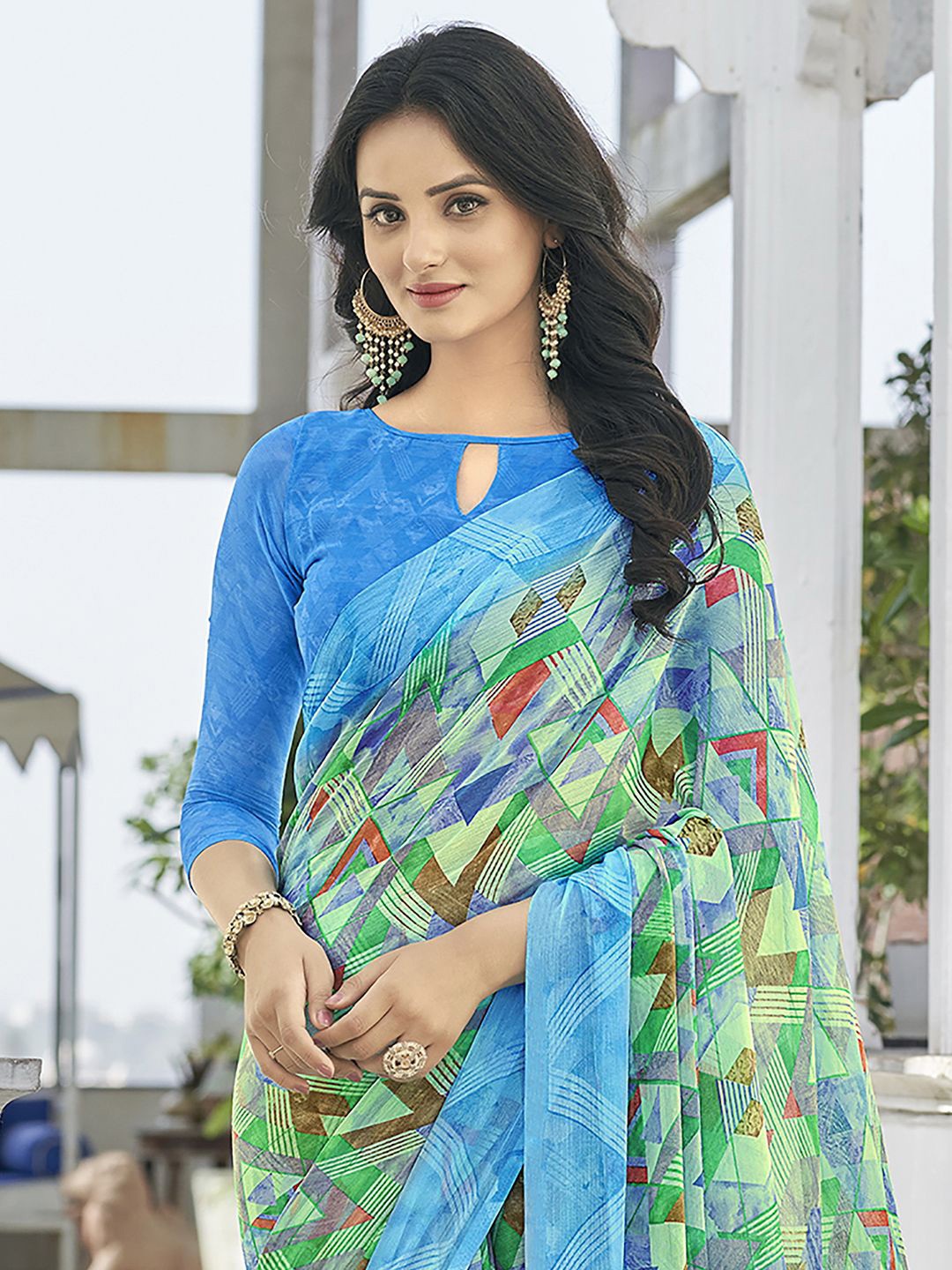 

KALINI Dabu Saree with Blouse, Green