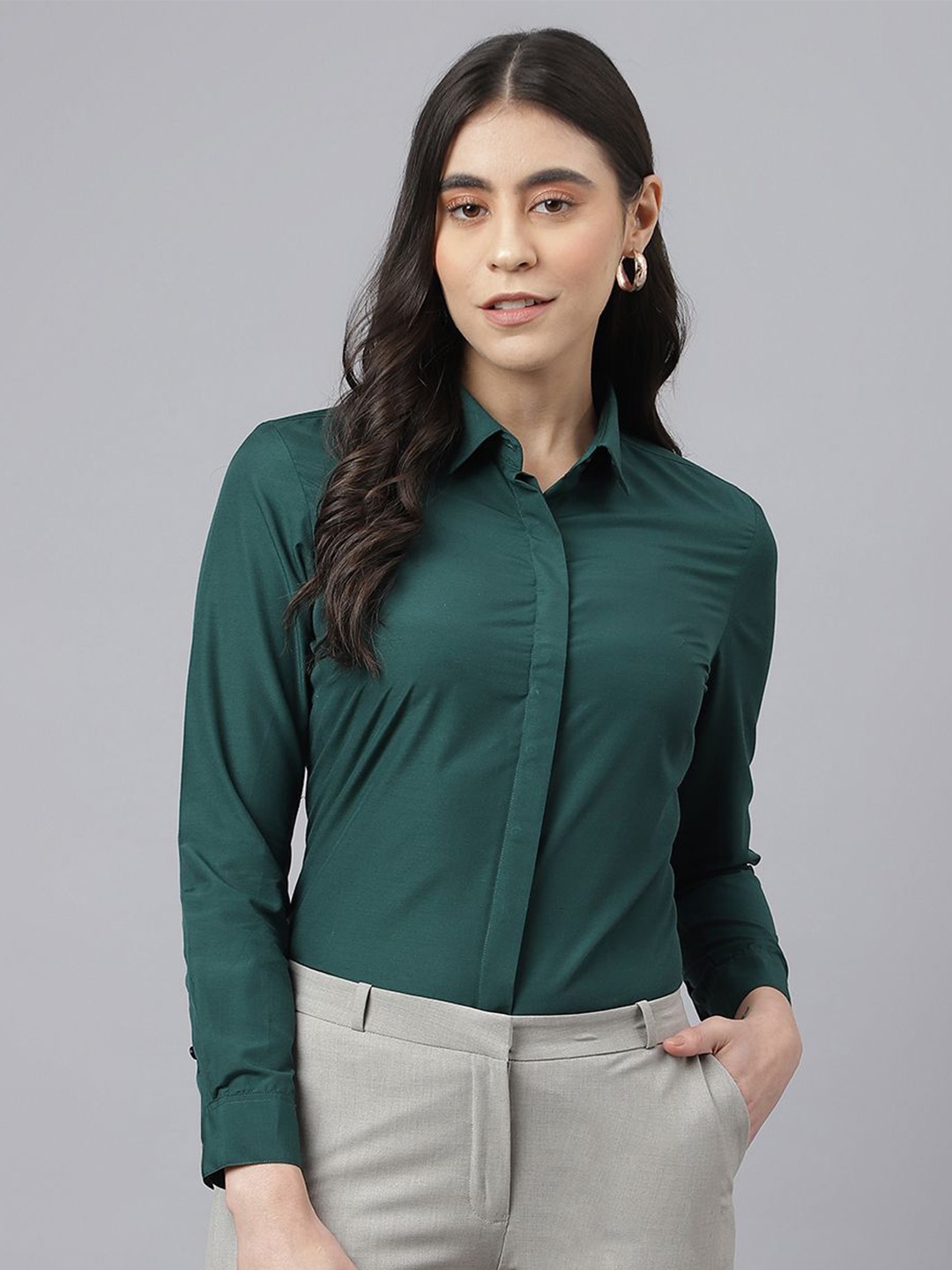 

English Navy Women Opaque Formal Shirt, Green