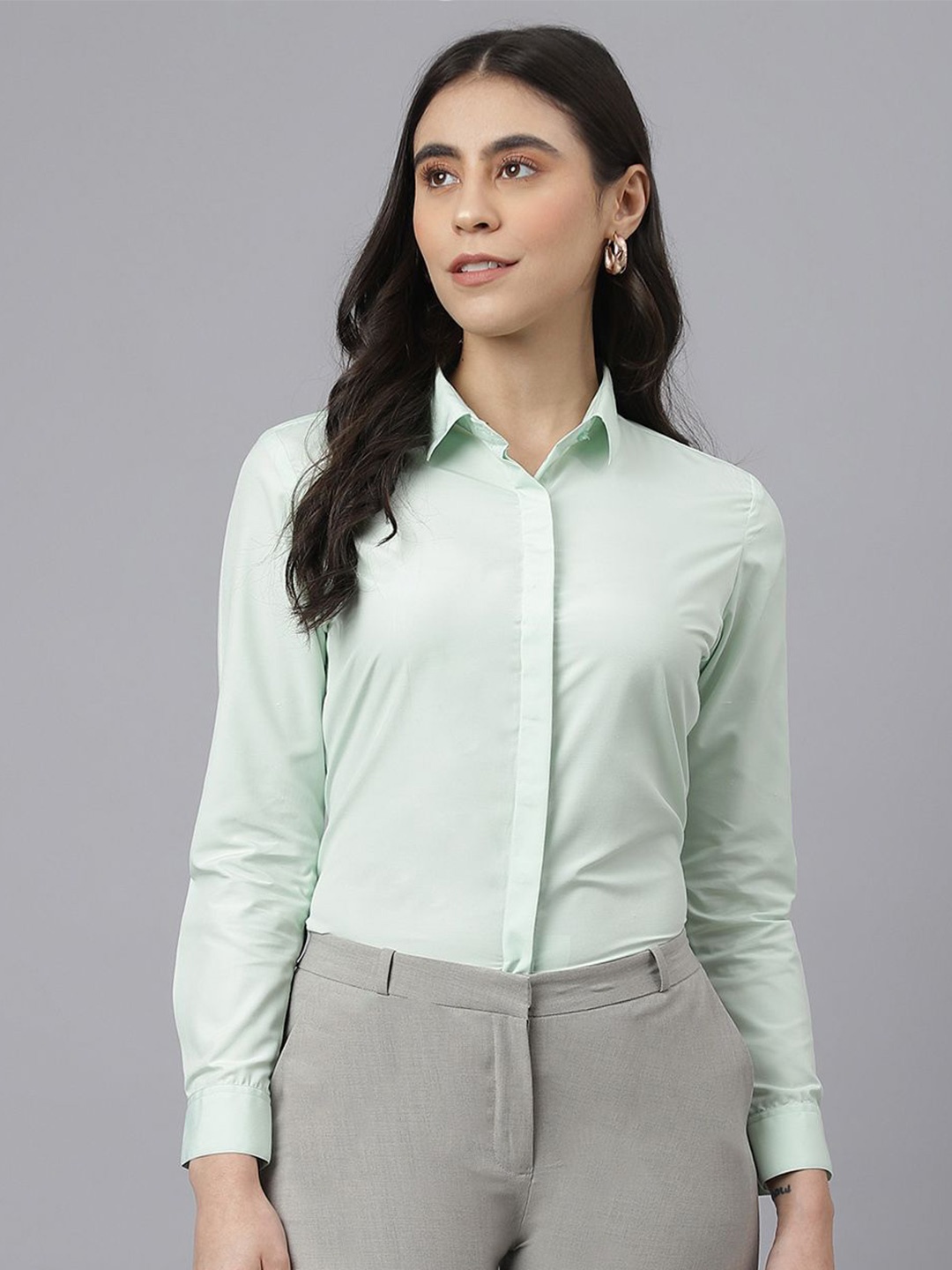 

English Navy Women Opaque Formal Shirt, Green