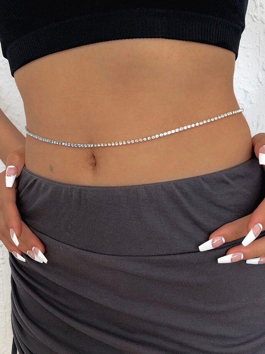 

ISHKAARA Silver-Plated Rhinestone Studded Waist Chain