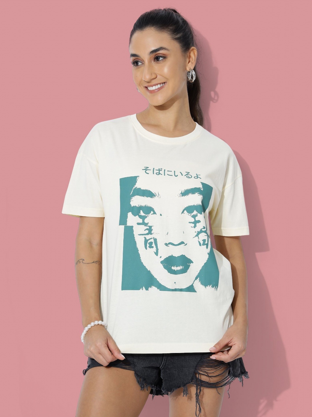 

DressBerry Women Graphic Printed Round Neck Cotton T-Shirt, White