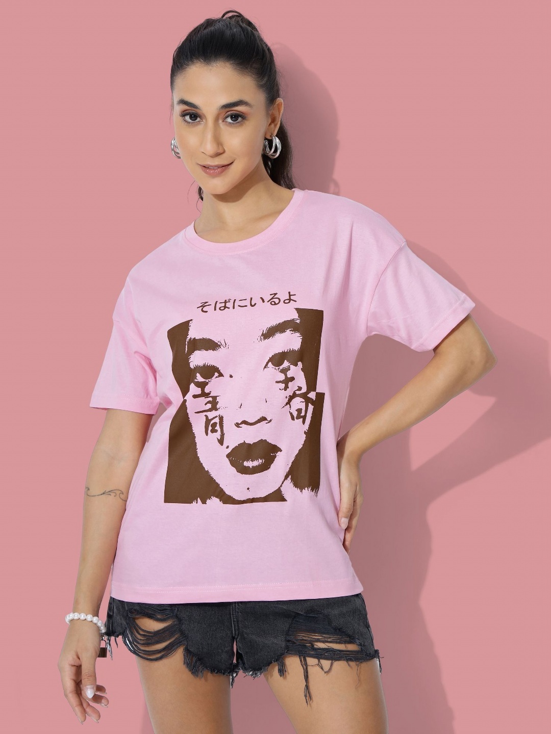 

DressBerry Women Graphic Printed Round Neck Cotton T-Shirt, Lavender