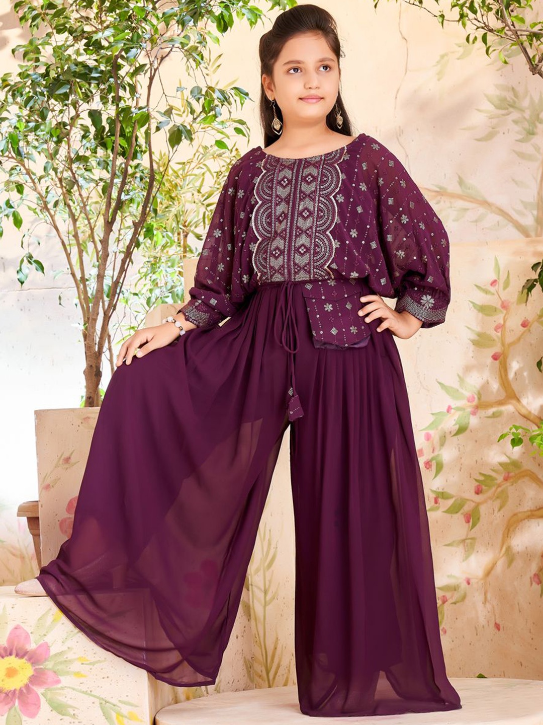 

Aarika Girls Sequin Embroidered Top & Palazzo, Purple