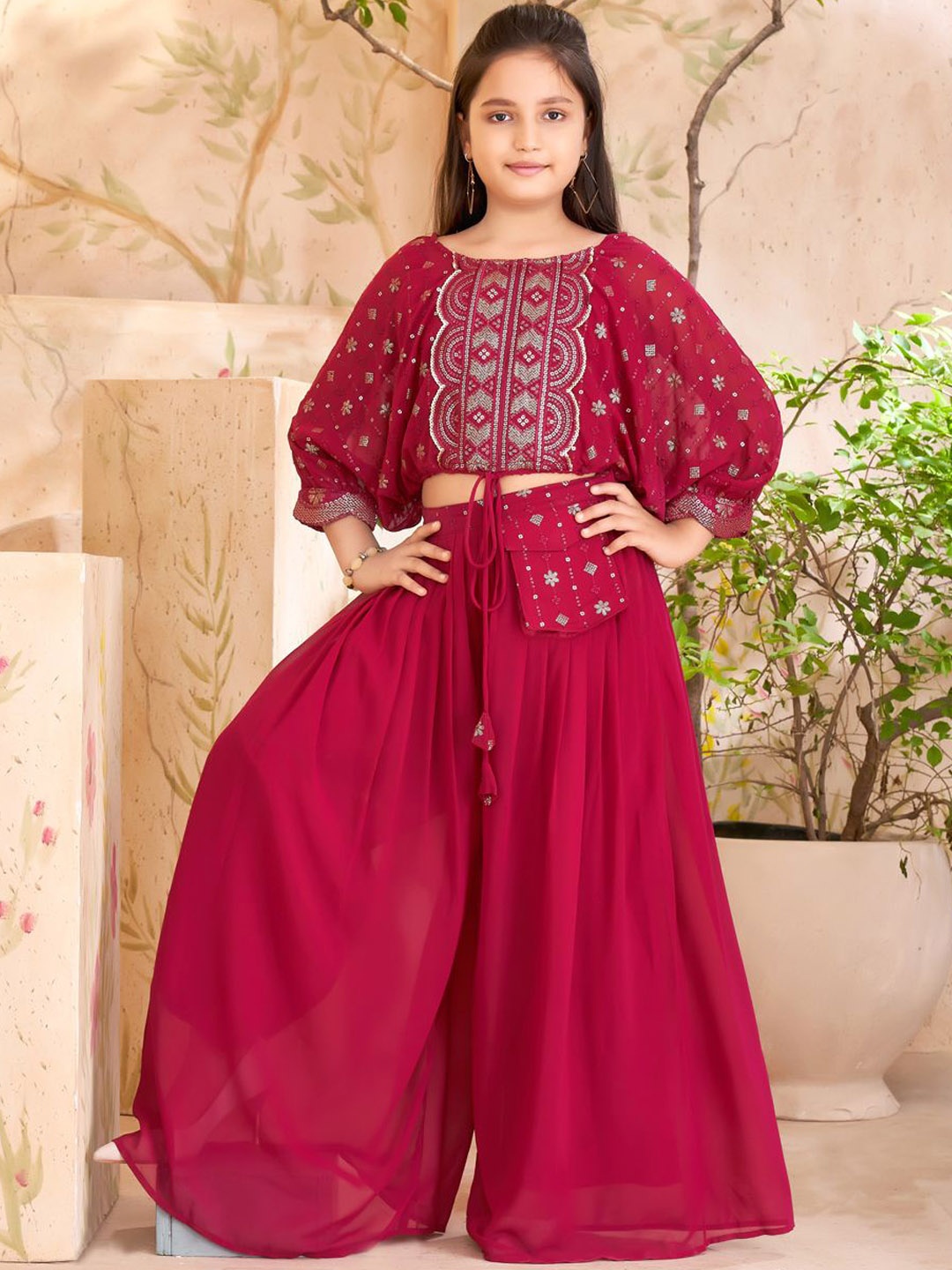 

Aarika Girls Embellished Top with Palazzos, Maroon