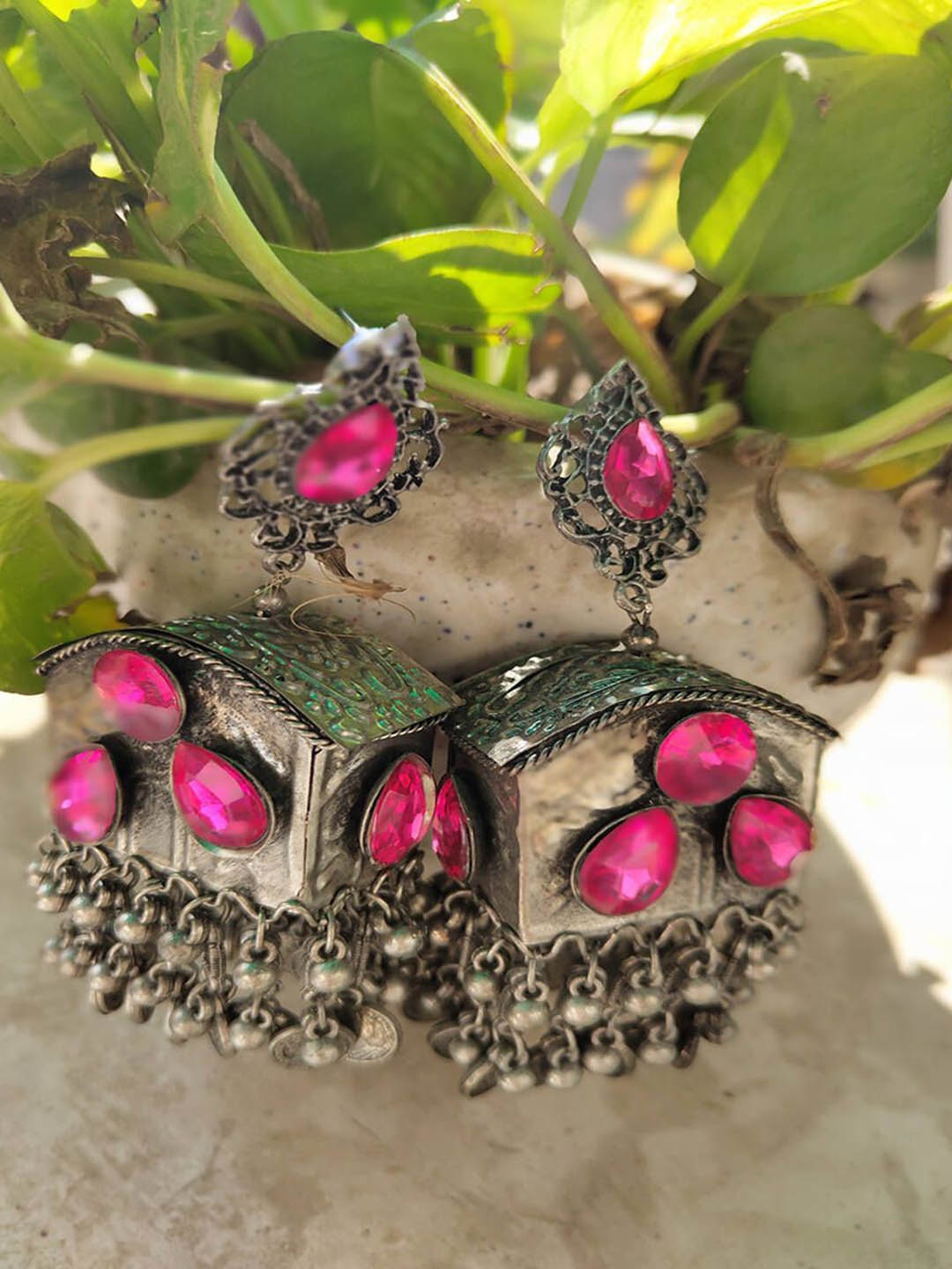 

CARDINAL Silver Plated Artificial Stones And Beads Studded Classic Jhumkas