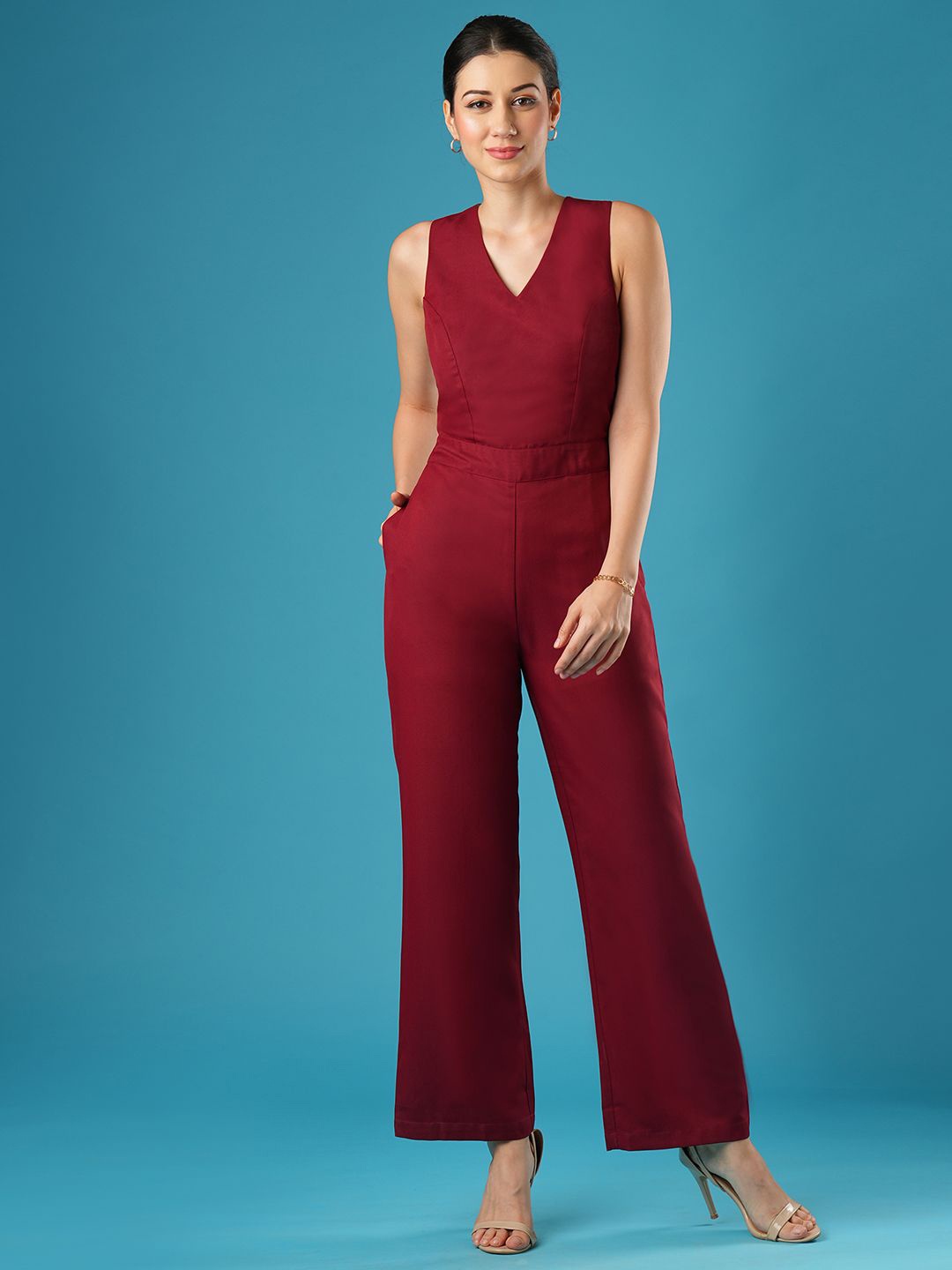 

Globus V-Neck Basic Jumpsuit, Maroon