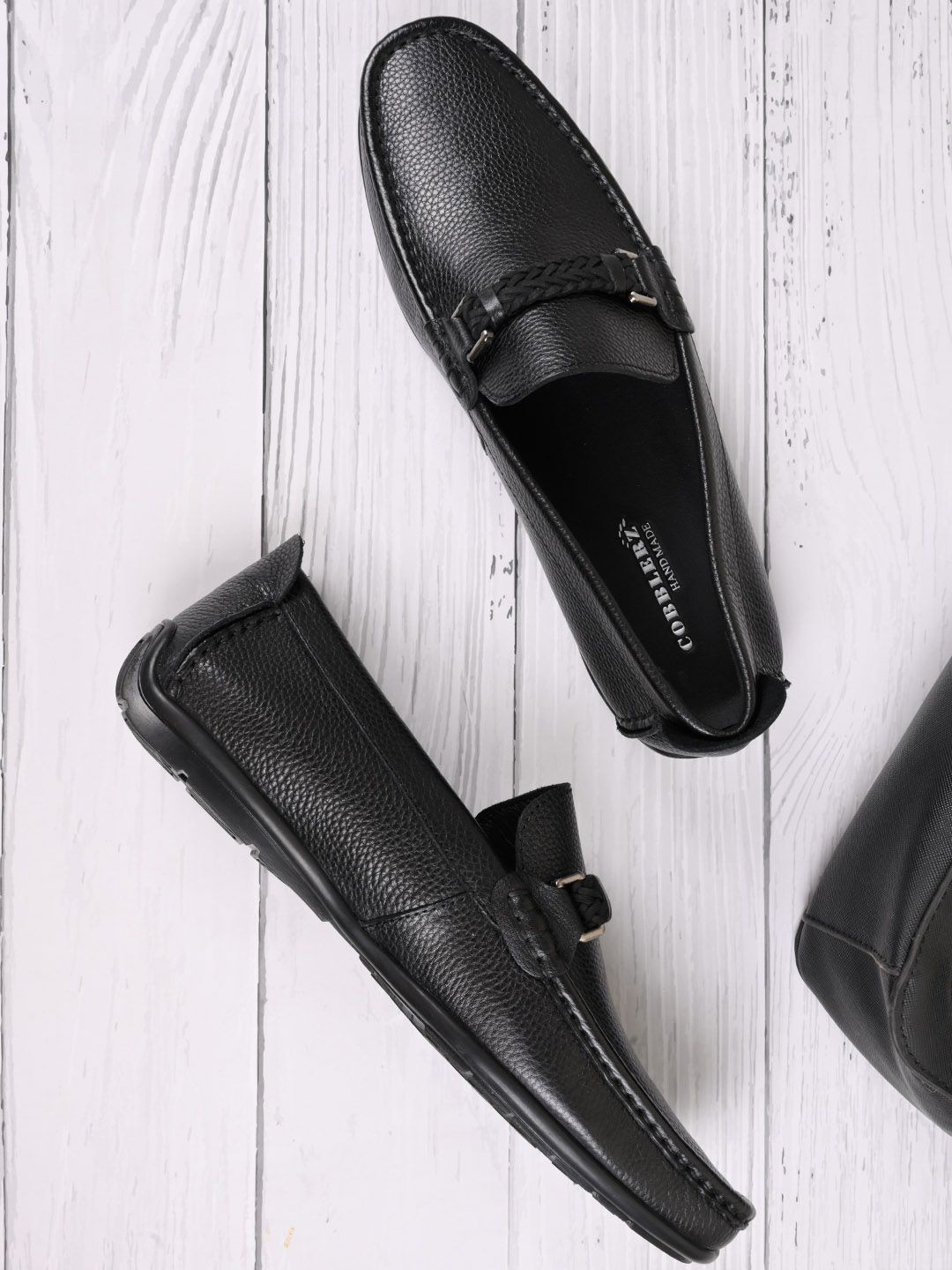 

Cobblerz Men Solid Leather Slip On Formal Loafers Shoes, Black