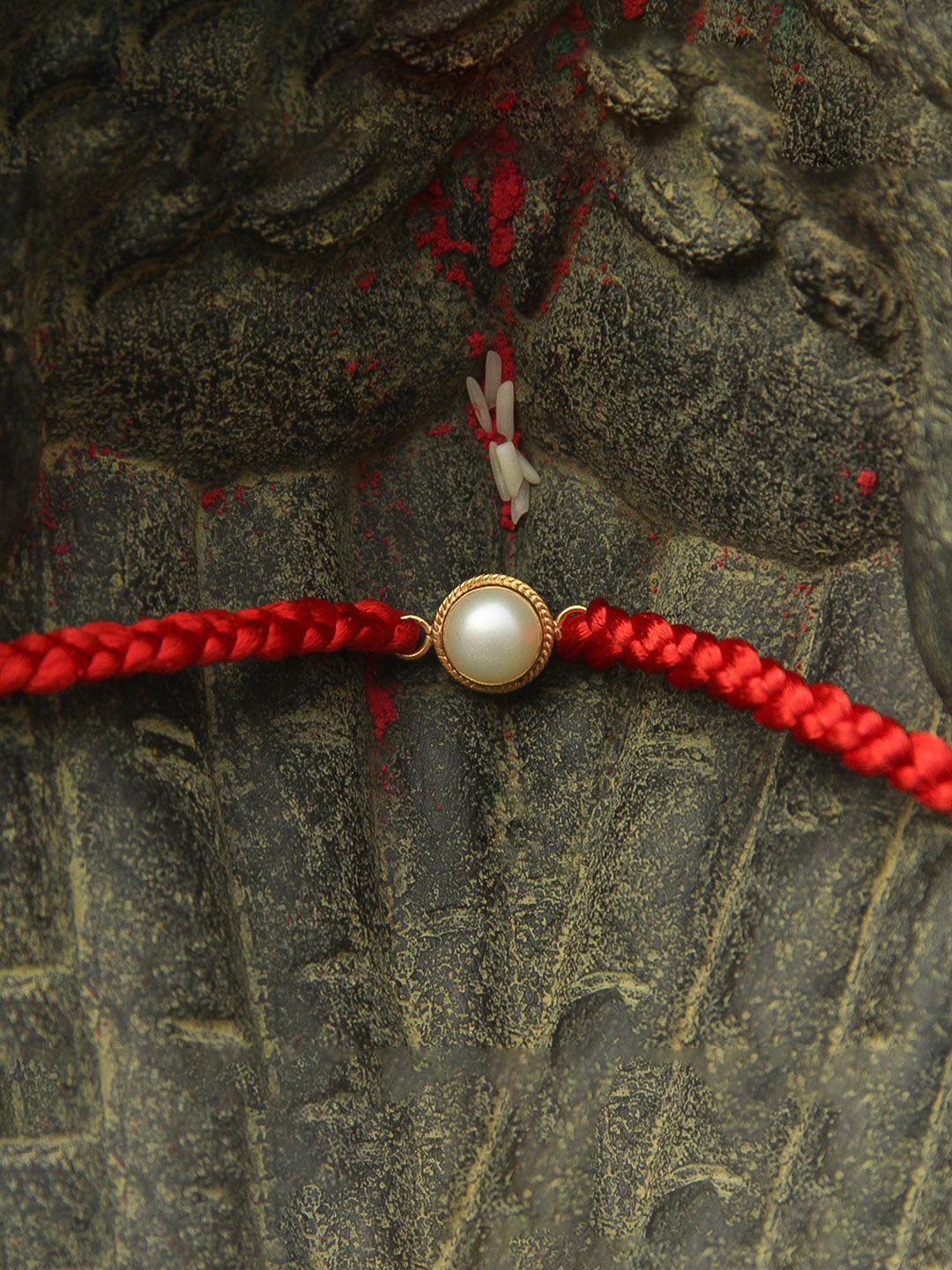 

Unniyarcha 92.5 Pure Silver Pearl Beaded Thread Rakhi, Red