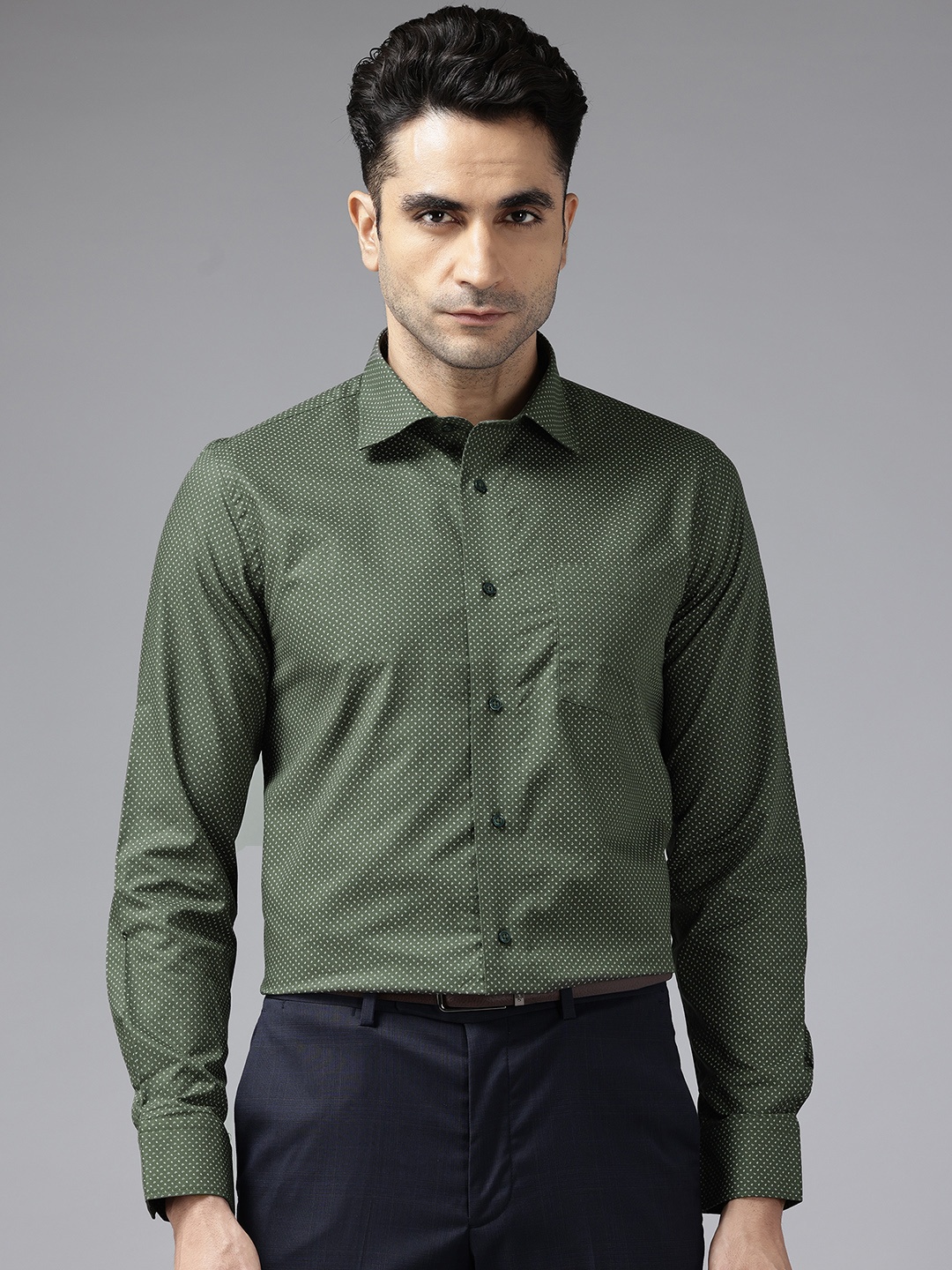 

Blackberrys Printed Pure Cotton Slim Fit Shirt, Olive