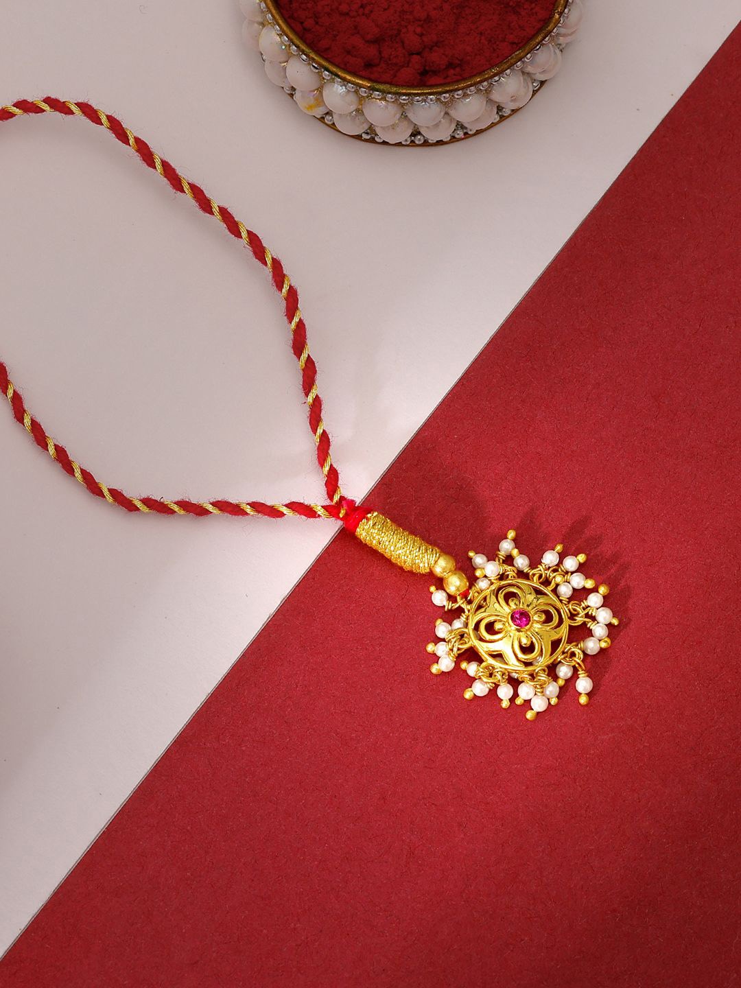 

GIVA 925 Silver Lumba Thread Rakhi With Roli Chawal, Gold