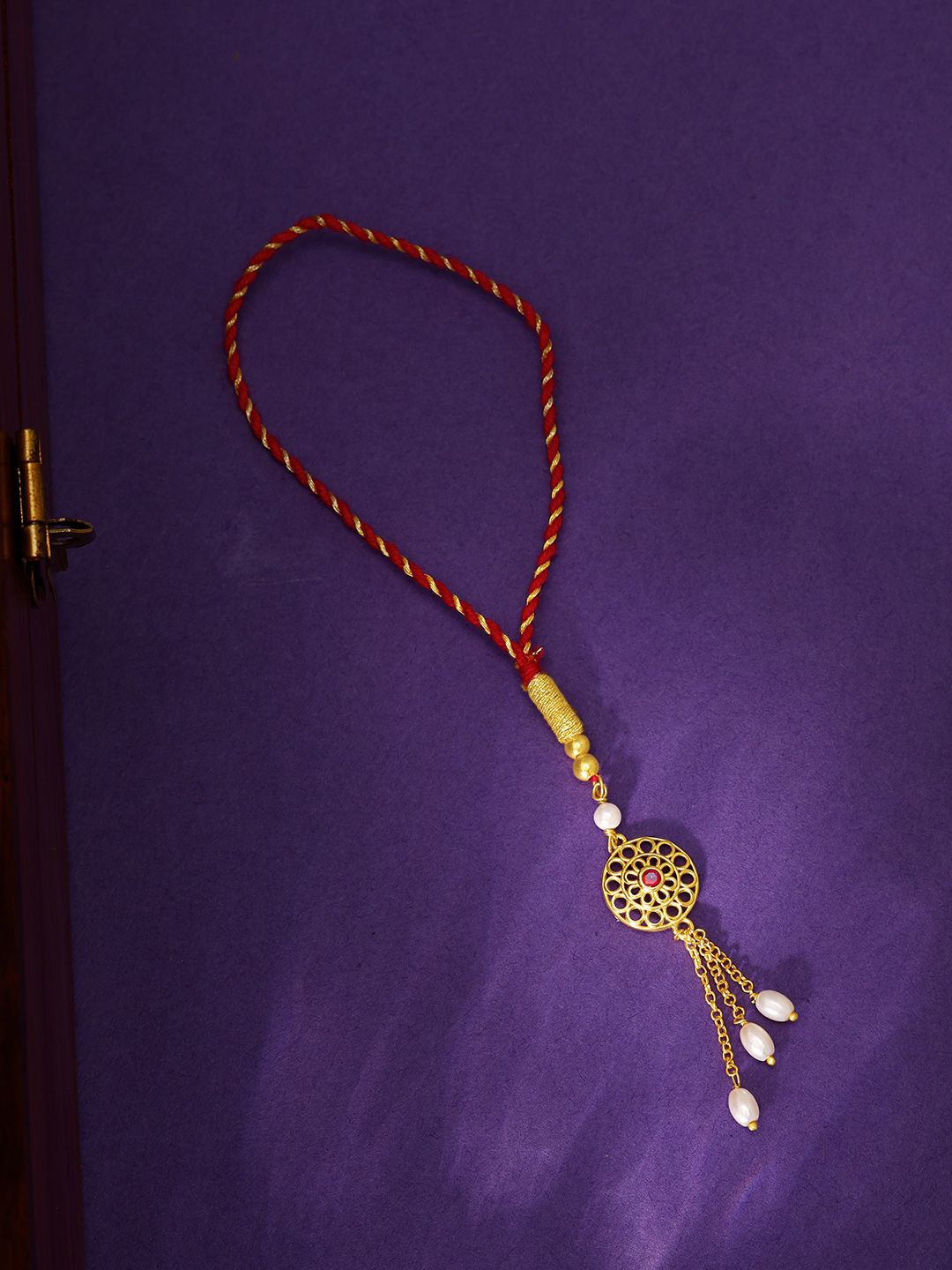 

GIVA 925 Silver Beaded Thread Rakhi With Roli Chawal, Gold