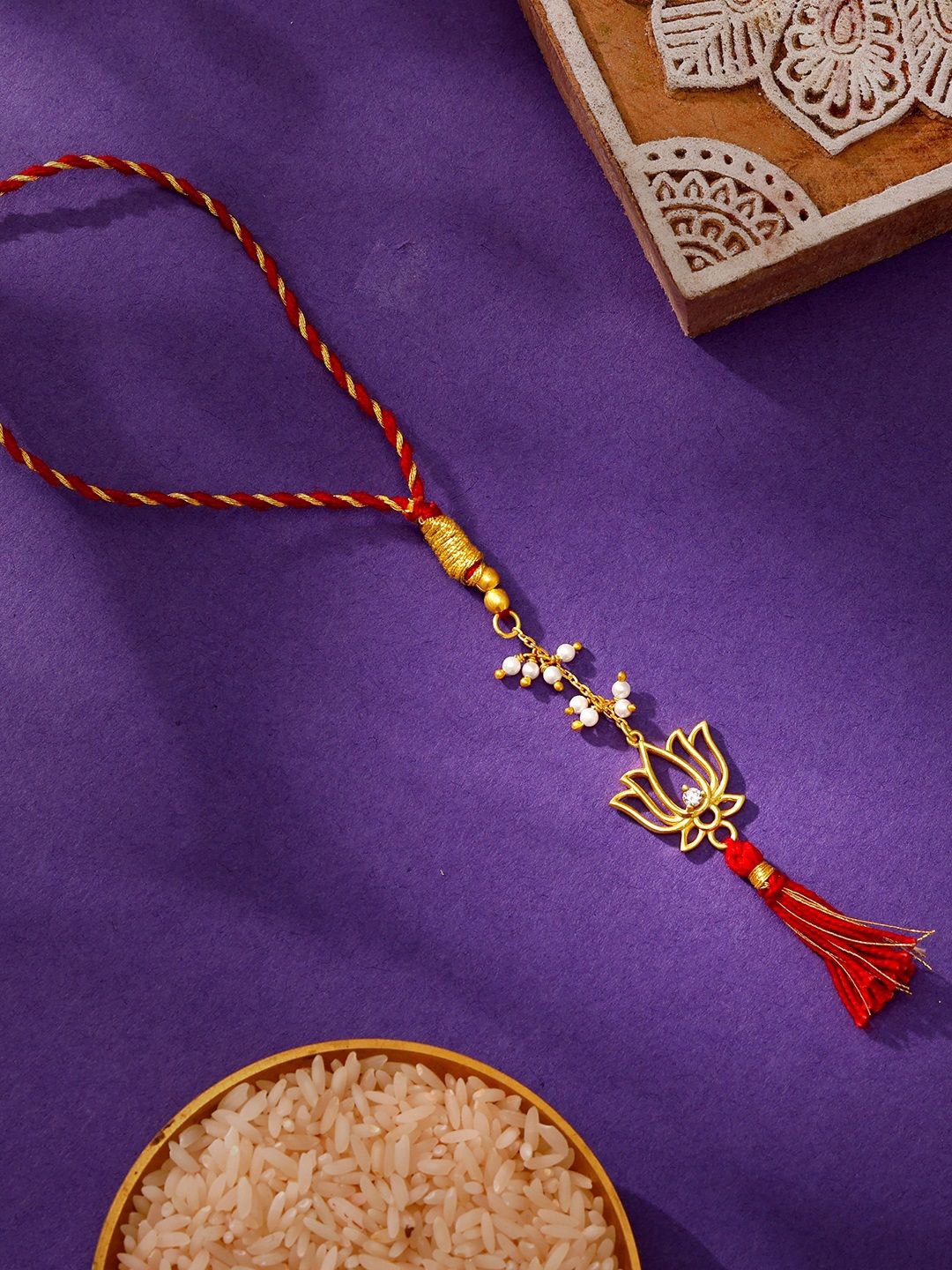 

GIVA 925 Silver Lumba Thread Rakhi With Roli Chawal, Gold