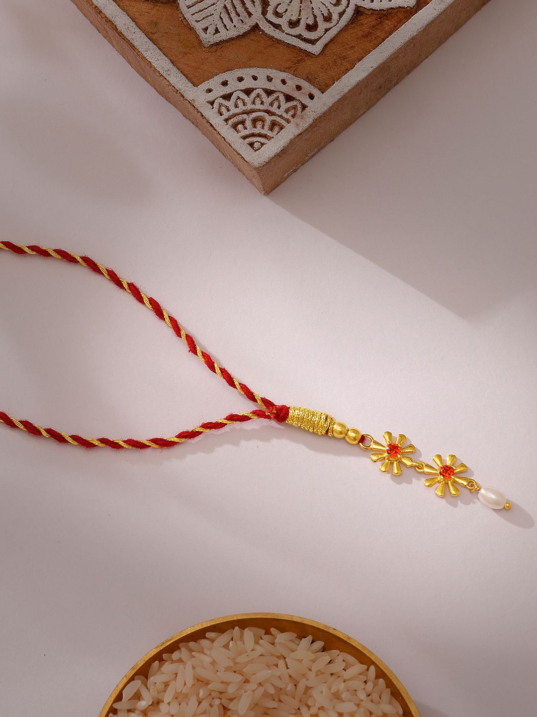 

GIVA 925 Silver Beaded Thread Rakhi With Roli Chawal, Gold