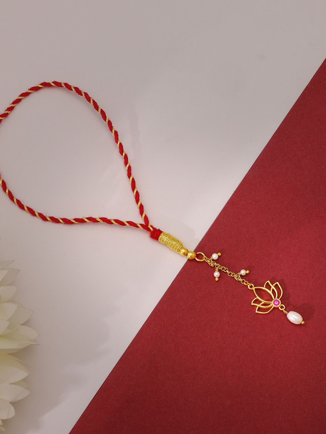 

GIVA 925 Silver Lumba Thread Rakhi With Roli Chawal, Gold