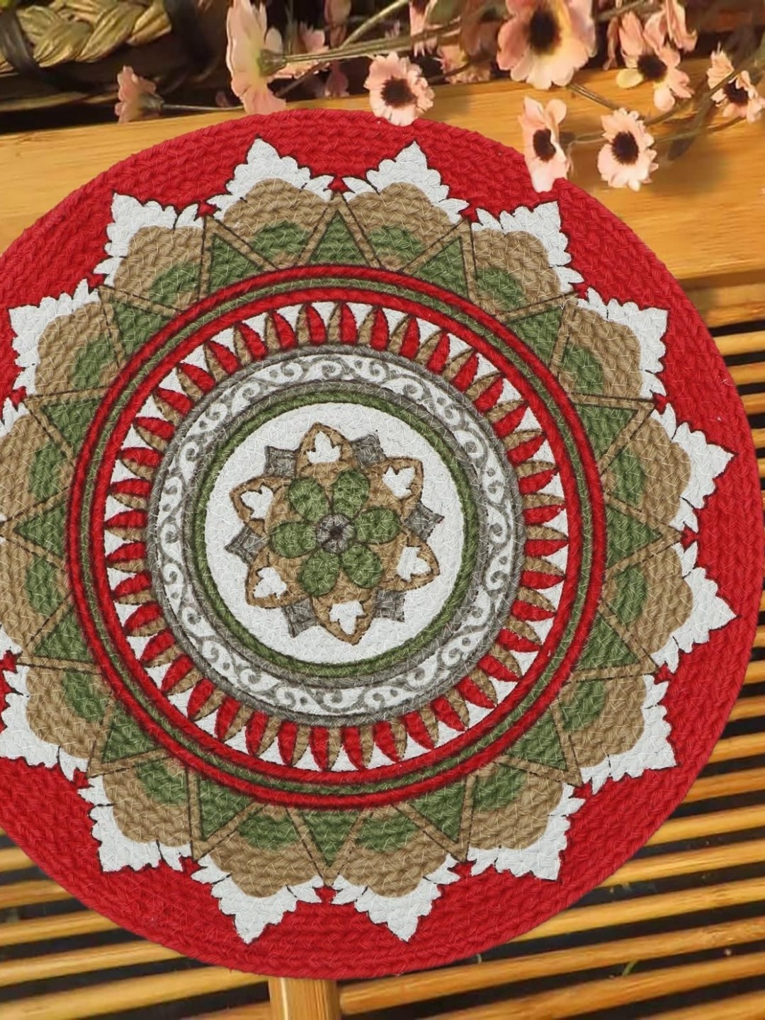 

THE HOME TALK Red & White 2 Pieces Floral Printed Cotton Table Placemats