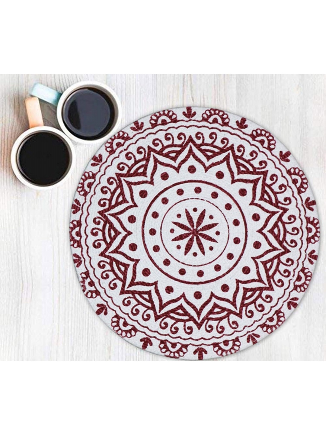 

THE HOME TALK White & Maroon 2 Pieces Floral Printed Cotton Table Placemats