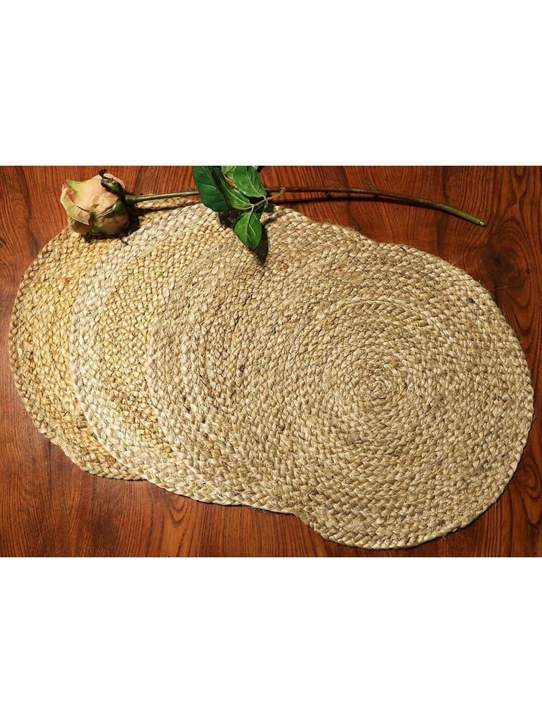 

THE HOME TALK Beige 6 Pieces Textured Cotton Round Table Placemats