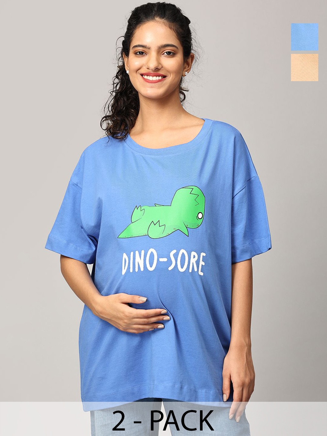 

The Mom Store Women Typography Printed Round Neck Cotton Oversized T-Shirt, Blue
