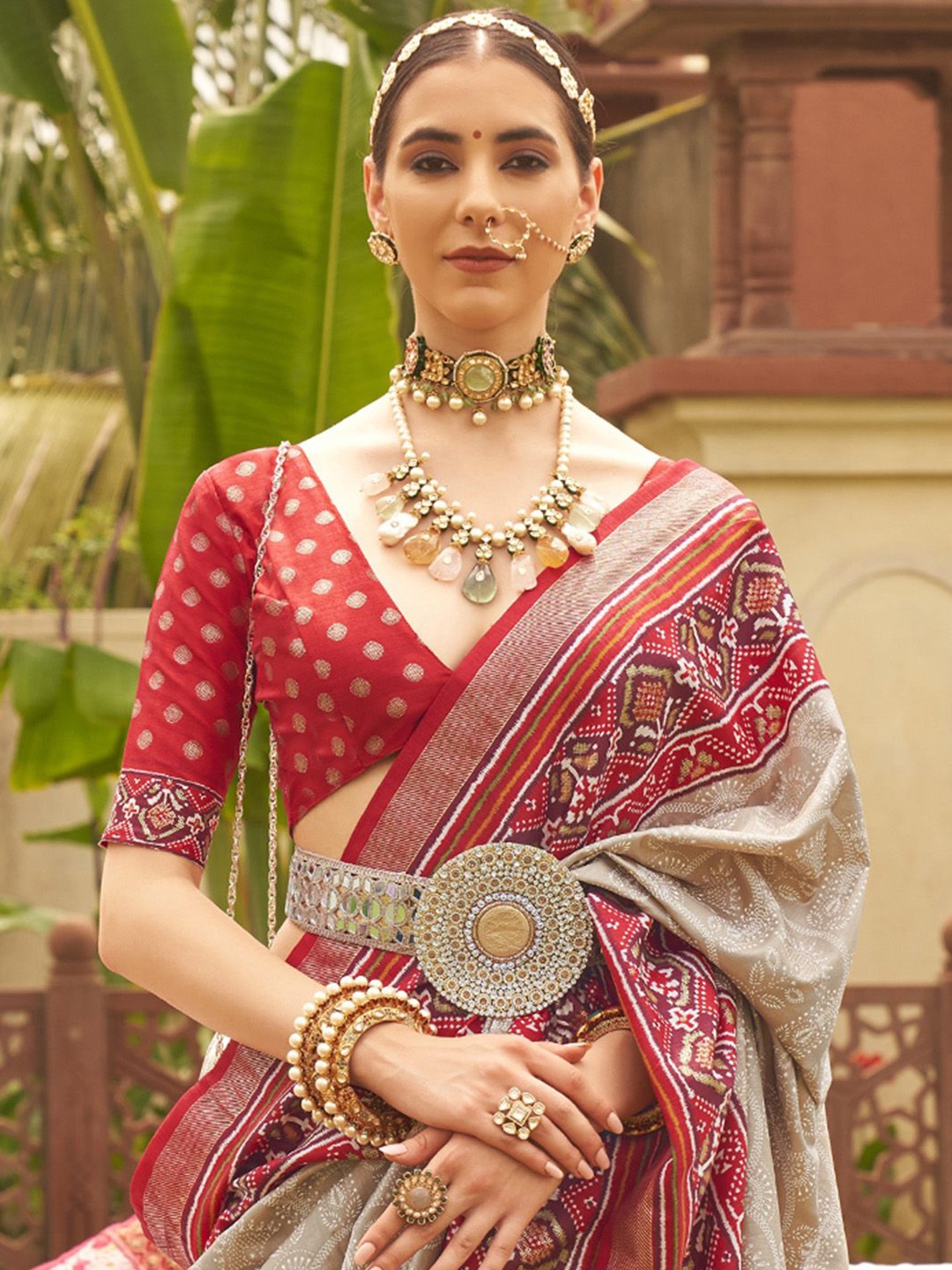 

Anouk Ethnic Motifs Zari Woven Patola Saree, Beige