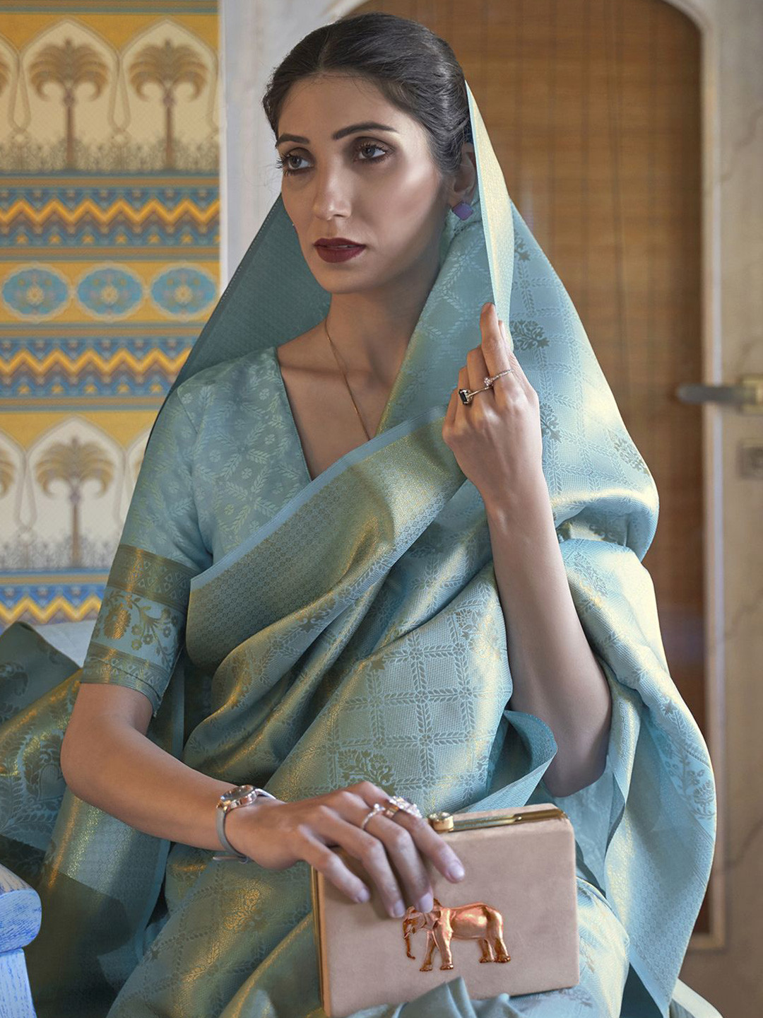 

Anouk Woven Design Zari Kanjeevaram Saree, Turquoise blue