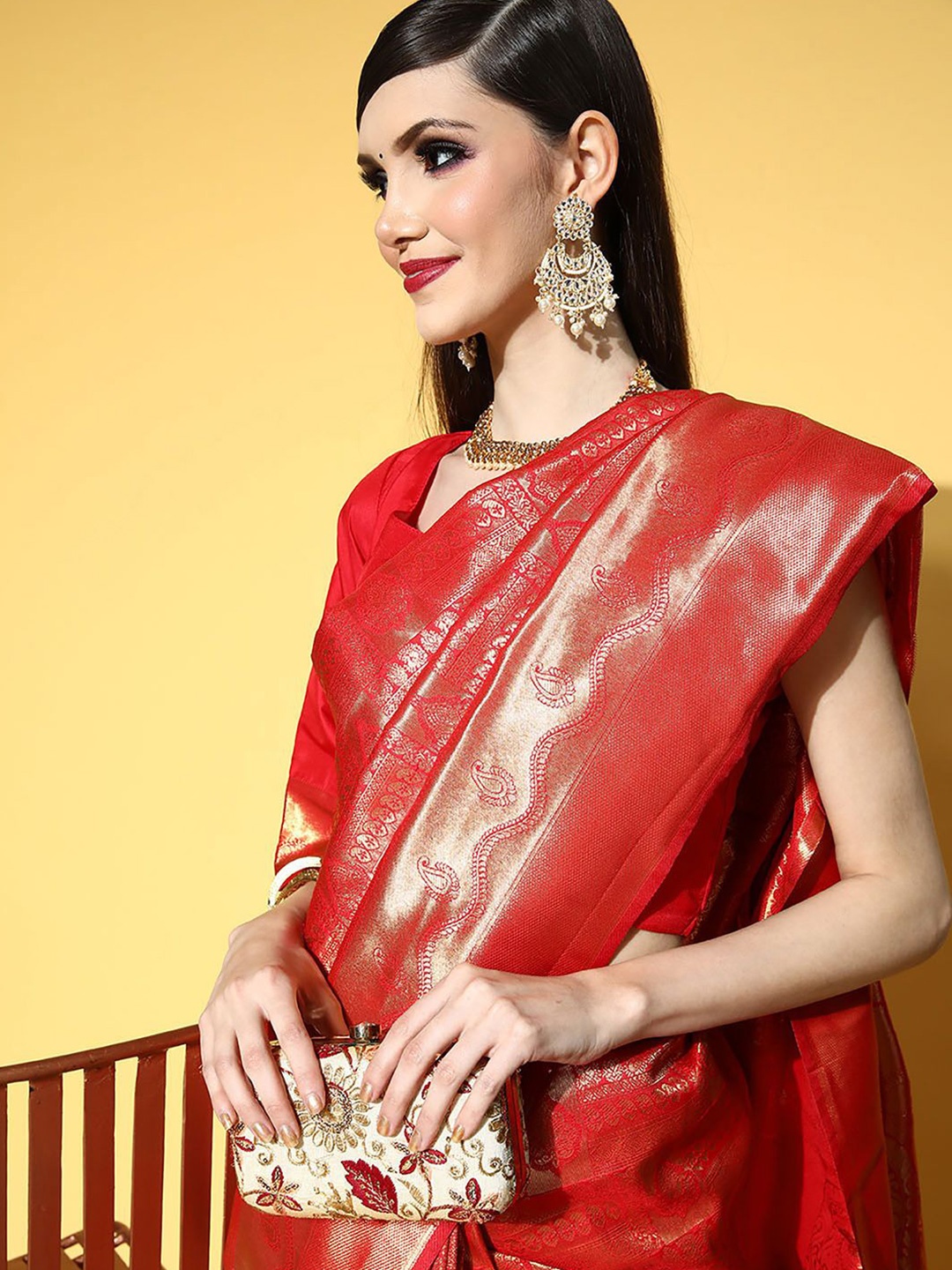 

Anouk Ethnic Motifs Zari Kanjeevaram Saree, Red