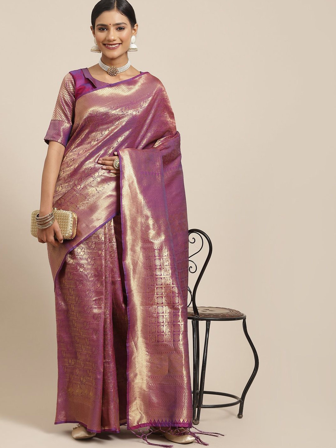 

Anouk Woven Design Zari Kanjeevaram Saree, Purple