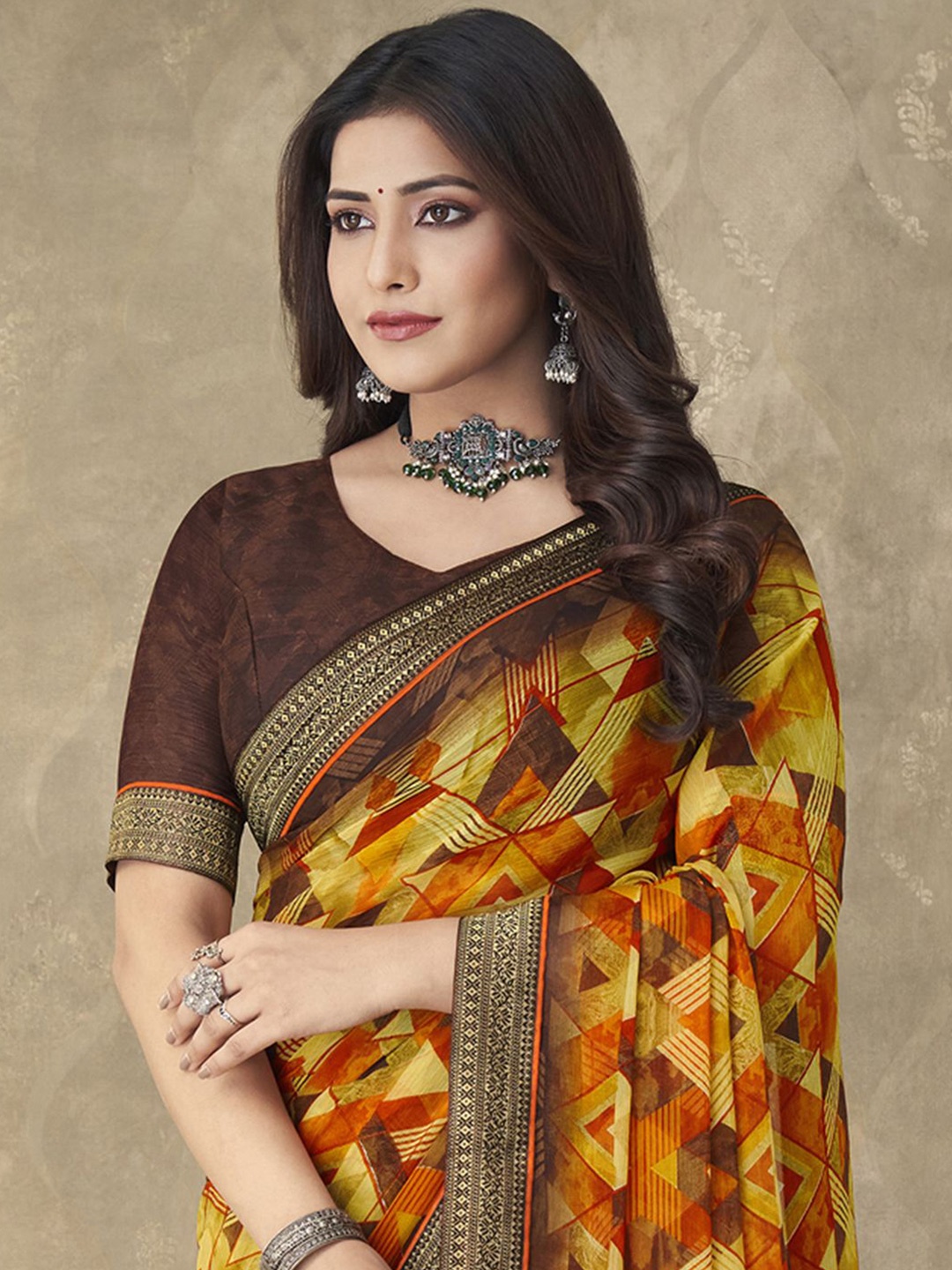 

Anouk Embroidered Block Print Saree, Yellow