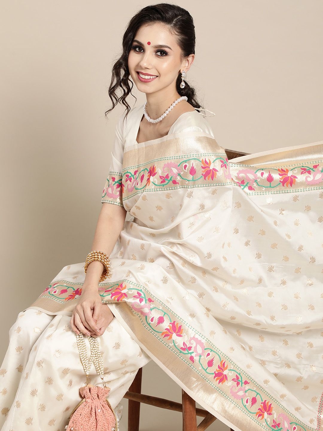 

Anouk Woven Design Zari Banarasi Saree, Off white