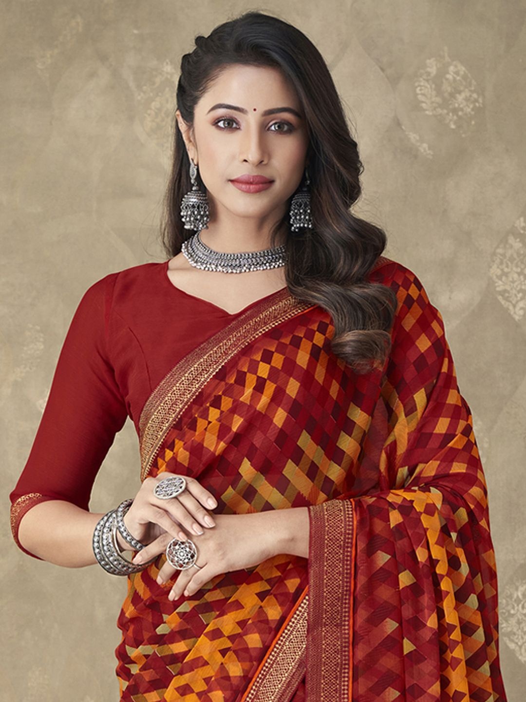 

Anouk Checked Zari Saree, Maroon