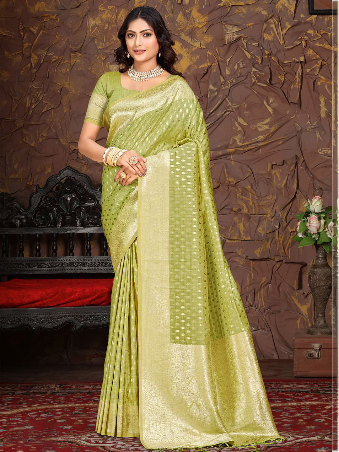 

SANGAM PRINTS Woven Design Zari Tussar Saree, Sea green