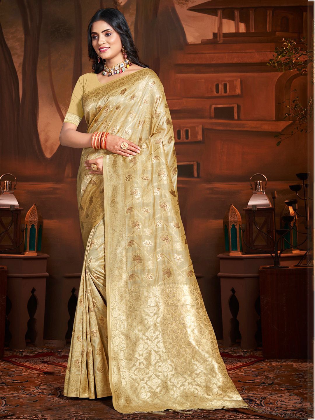 

SANGAM PRINTS Woven Design Zari Tussar Saree, Beige