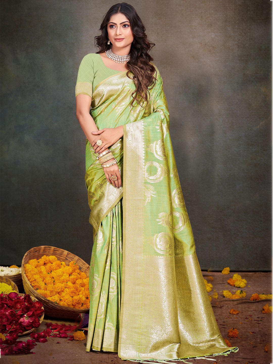 

SANGAM PRINTS Woven Design Zari Tussar Saree, Sea green
