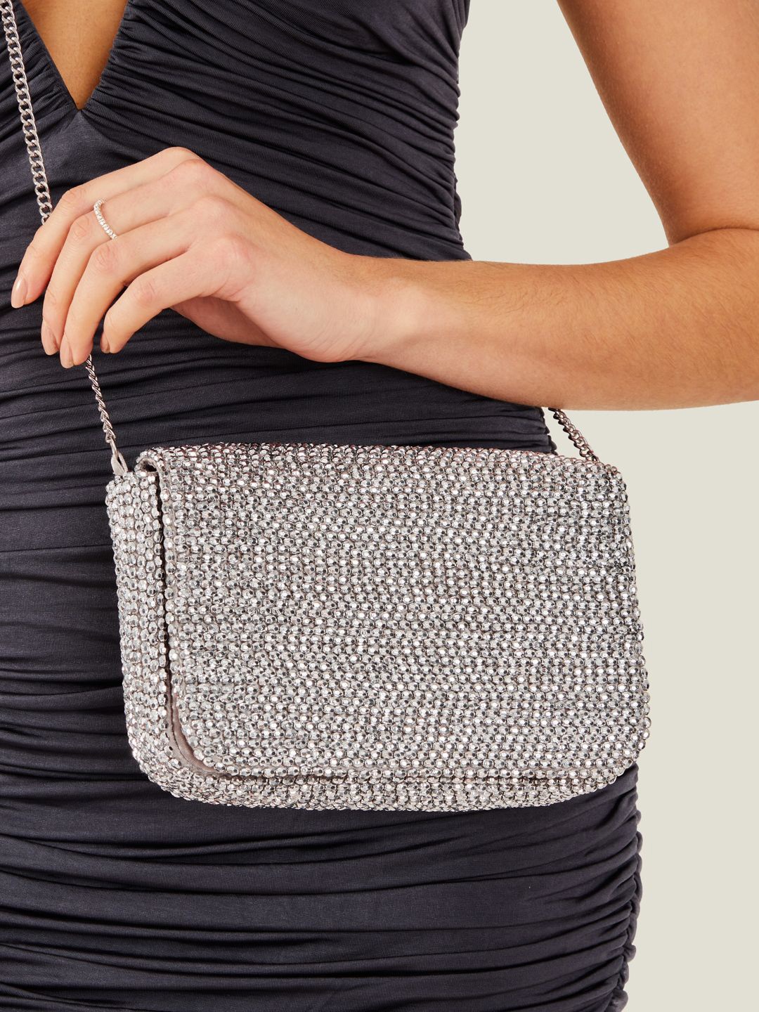 

Accessorize Embellished Beaded Foldover Clutch, Silver
