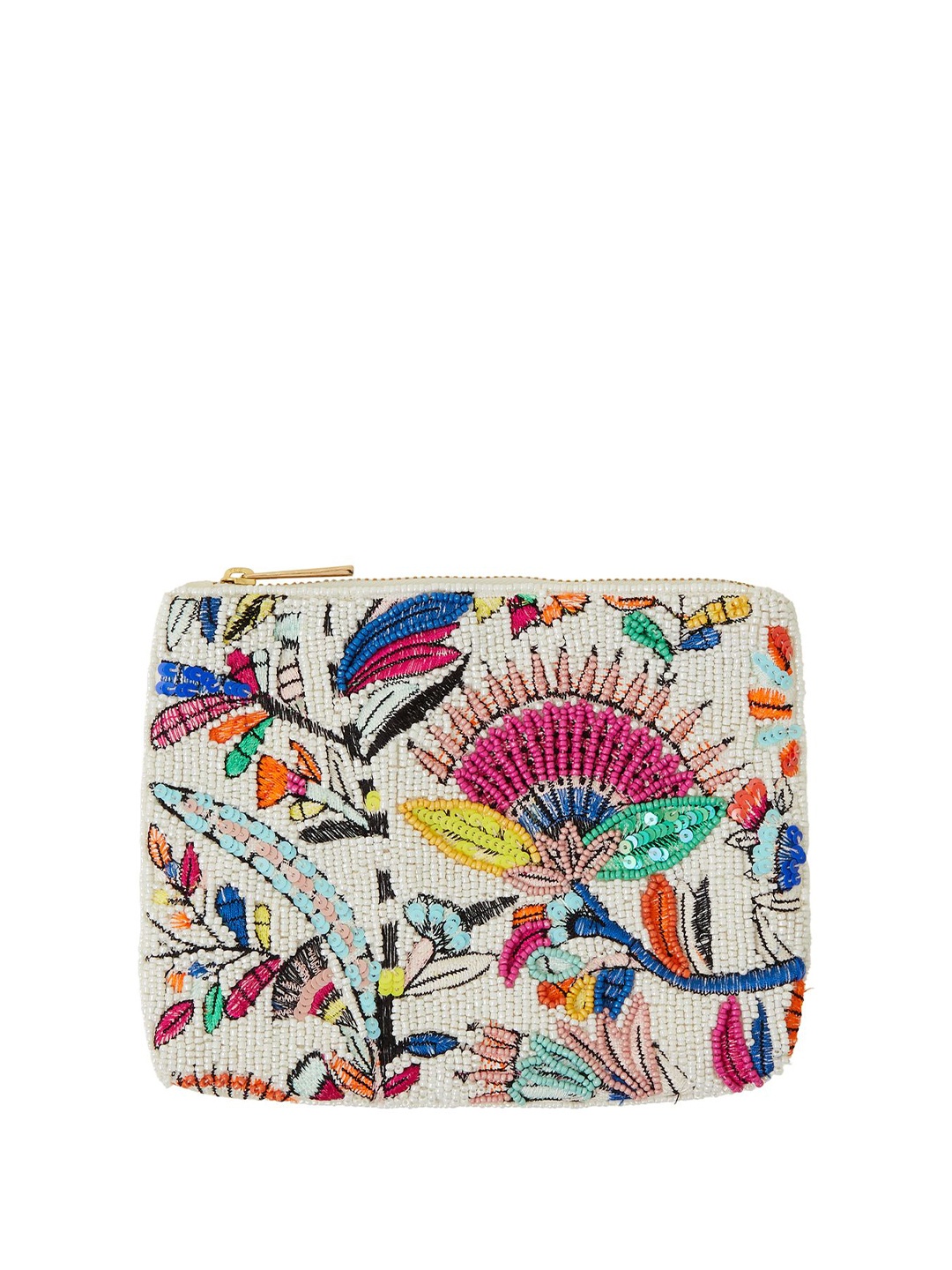 Accessorize Women Floral Textured Embroidered Zip Around Wallet, White