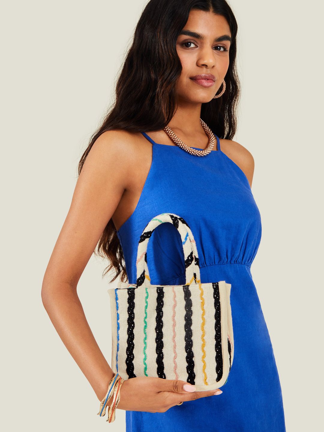 

Accessorize Women Stripe Embroidered Hand Bag, White
