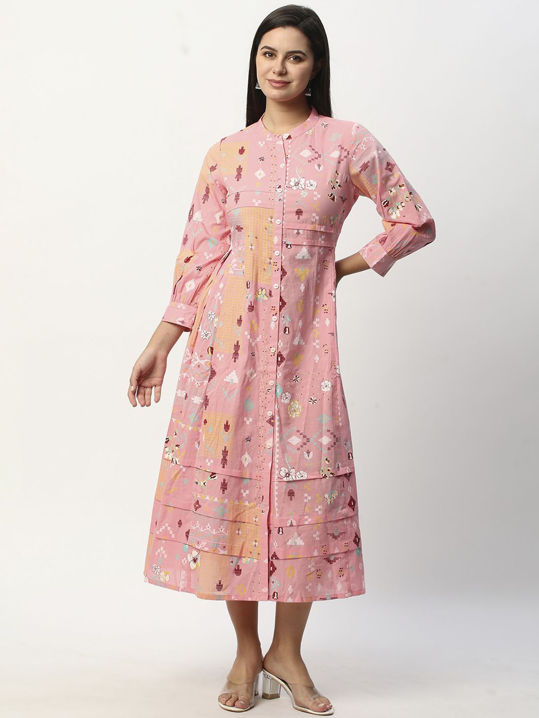 

R&B Ethnic Motifs Printed A-Line Kurta, Pink