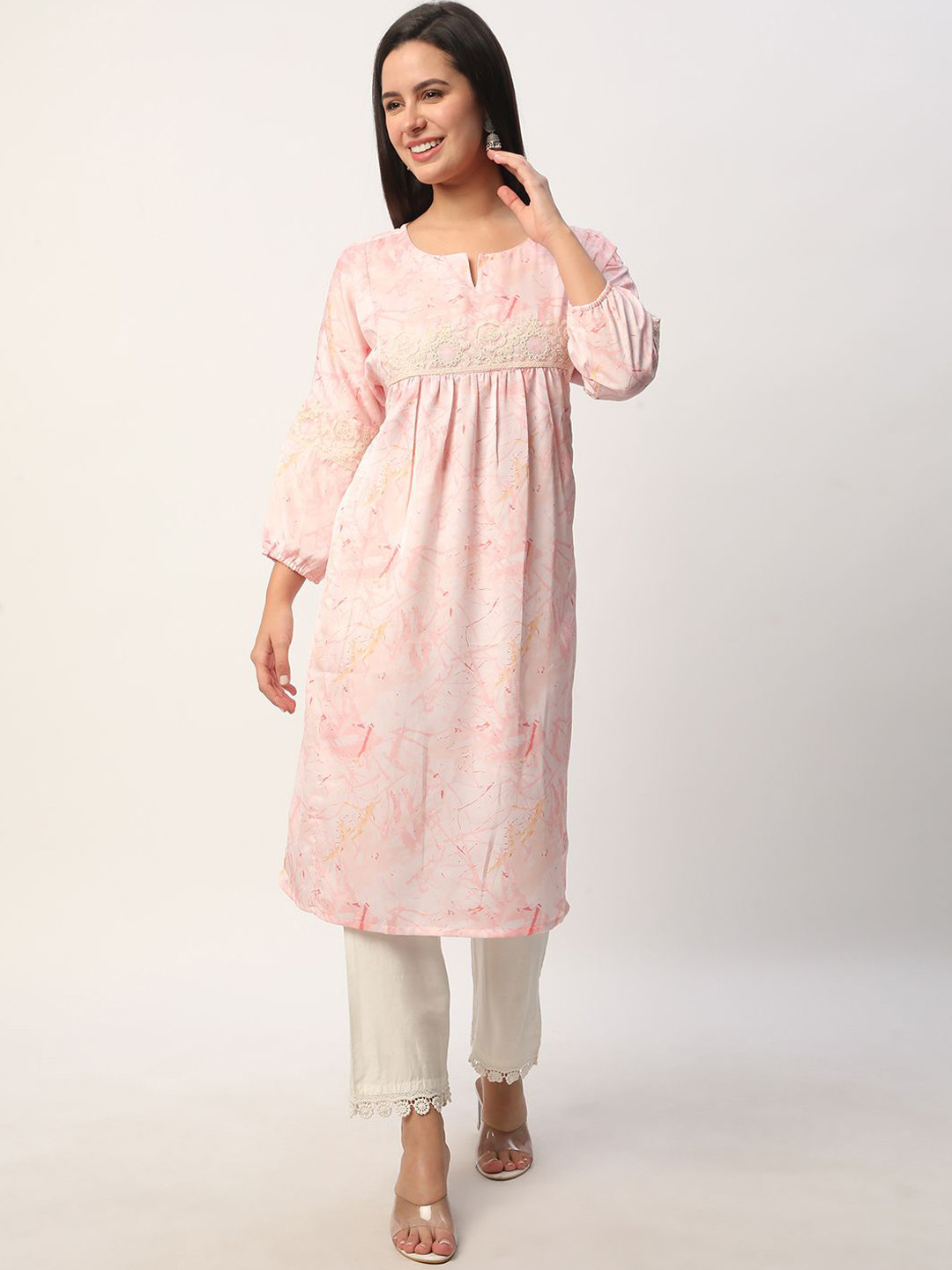 

R&B Abstract Printed Thread Work A-Line Kurta, Pink
