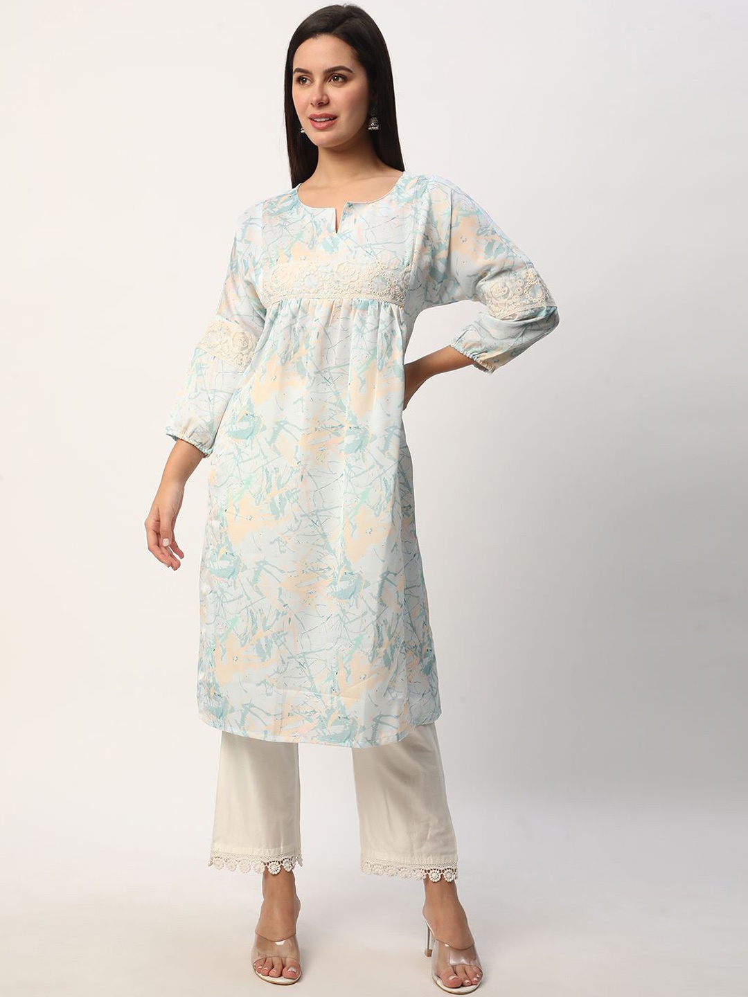 

R&B Abstract Printed Thread Work A-Line Kurta, Blue