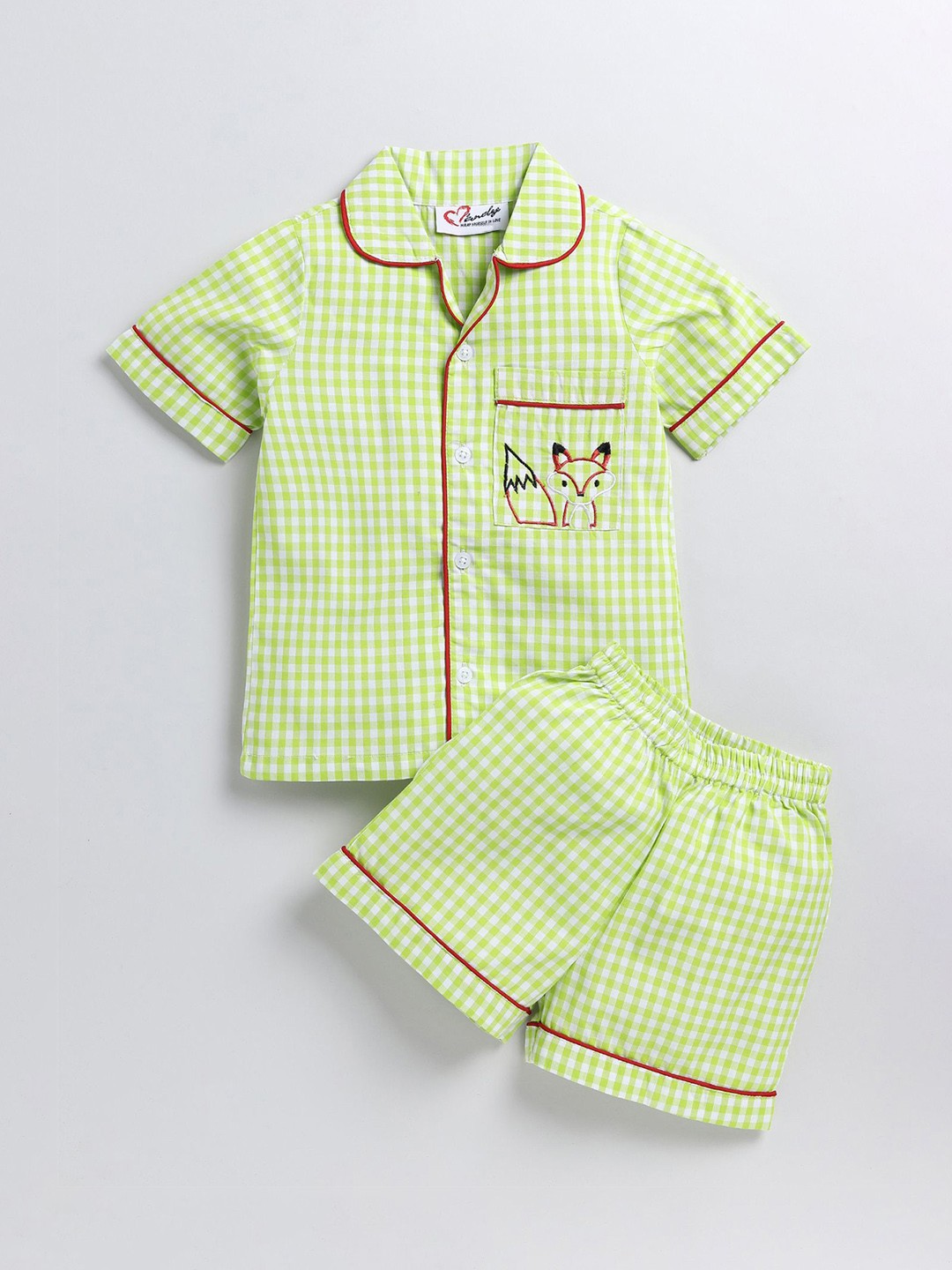 

BAESD Girls Checked Embroidery Night suit, Green