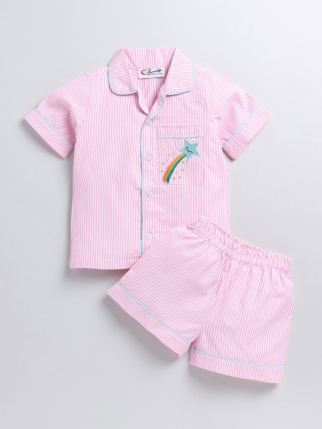 

BAESD Girls Striped Night suit, Pink