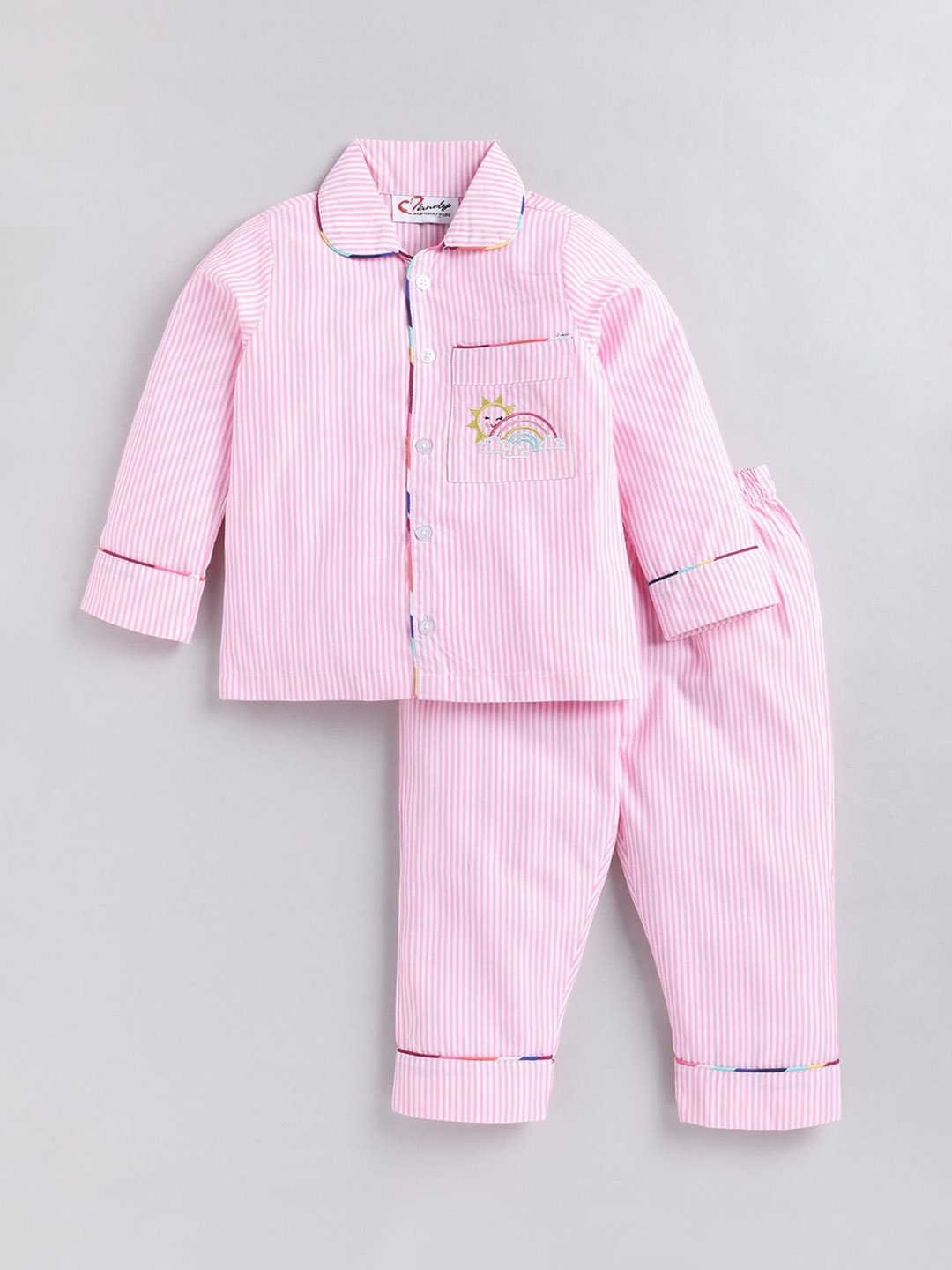 

BAESD Girls Cotton Striped Night suit, Pink