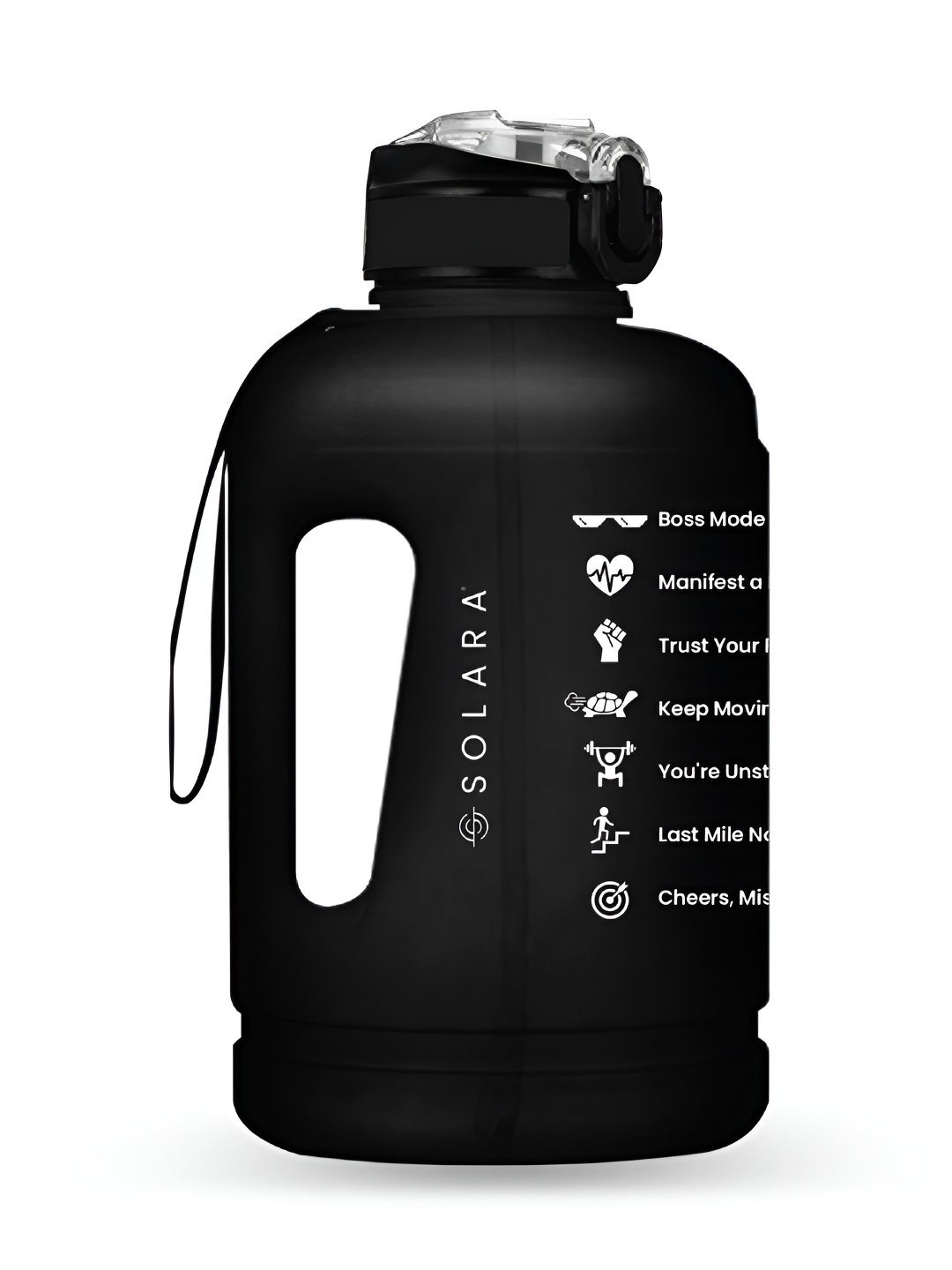 

Solara Black Motivational Sipper Water Bottle 2.2L