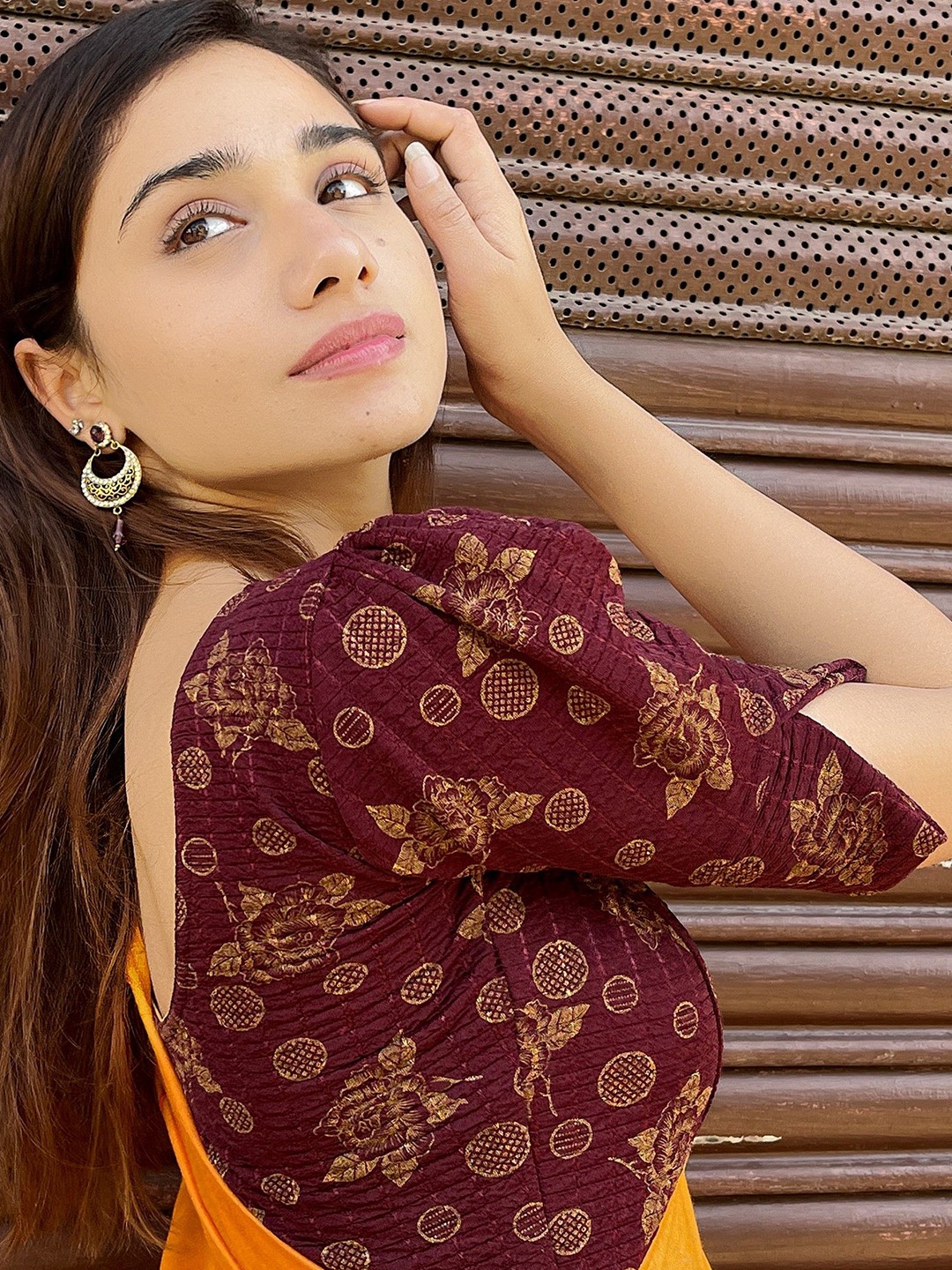 

Bindigasm's Advi Printed Stretchable Saree Blouse, Maroon