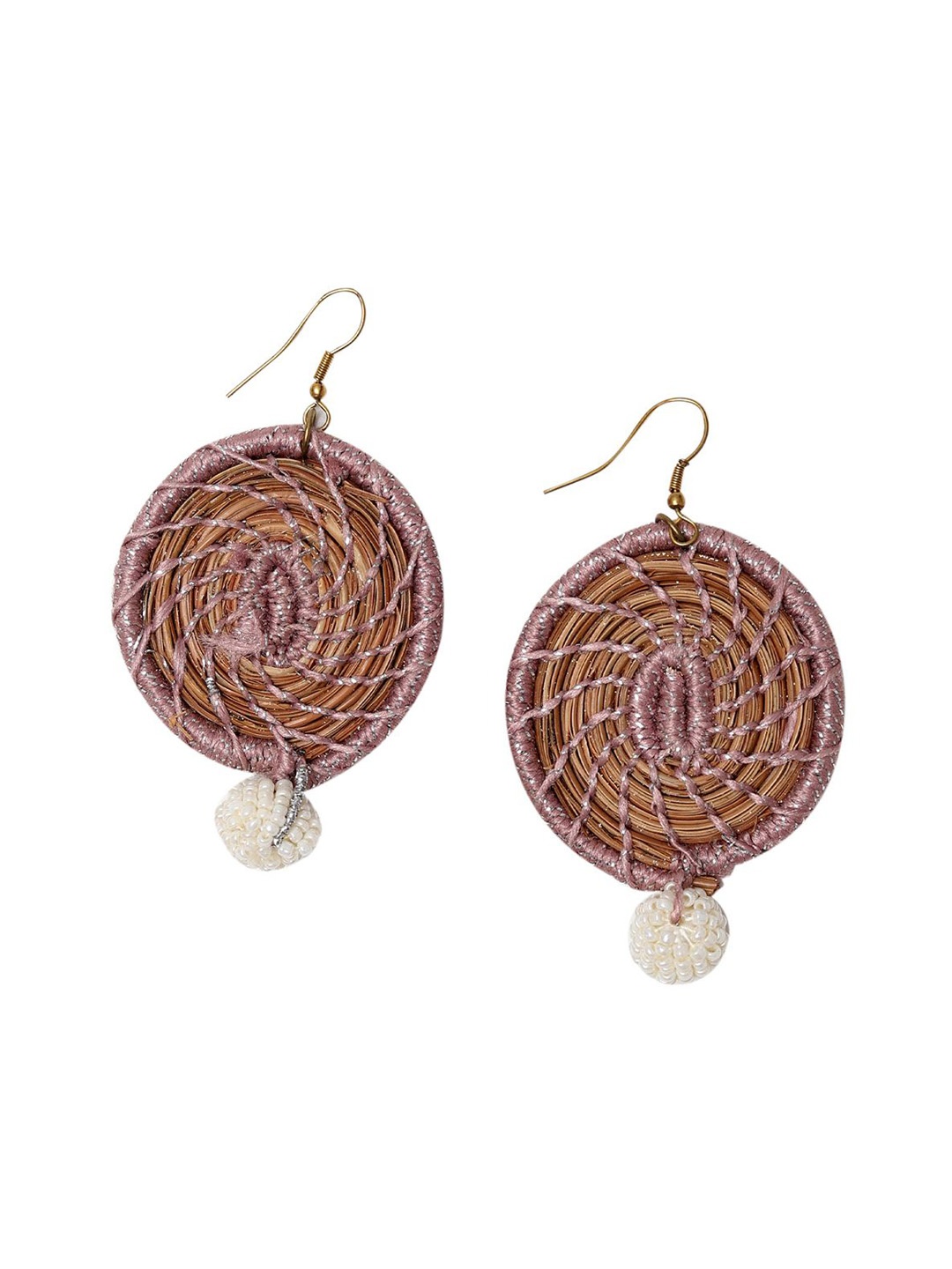 

Unravel India Circular Stones and Beads Drop Earrings, Brown