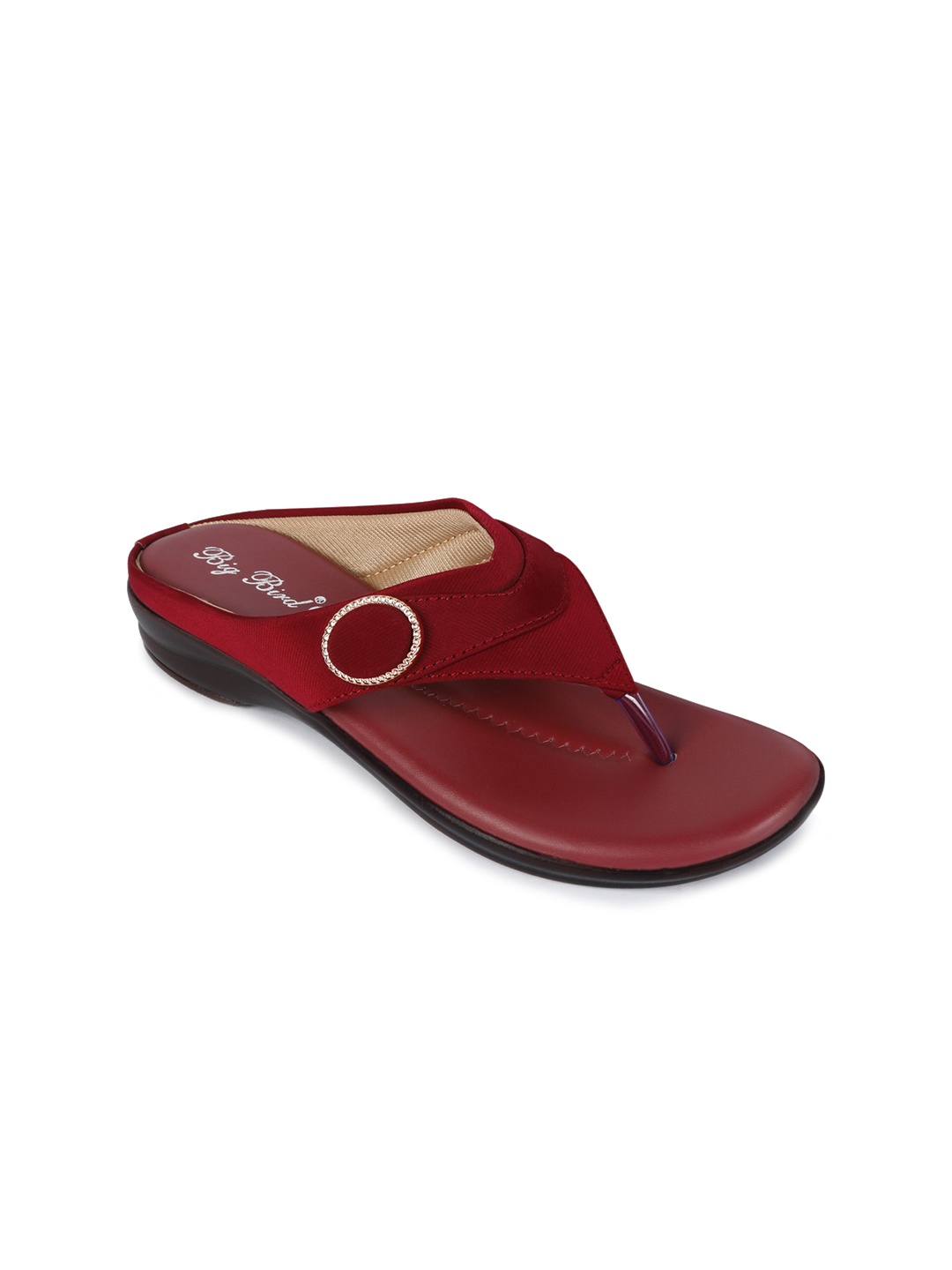 

BIG BIRD Women Textured T-Strap Flats, Maroon