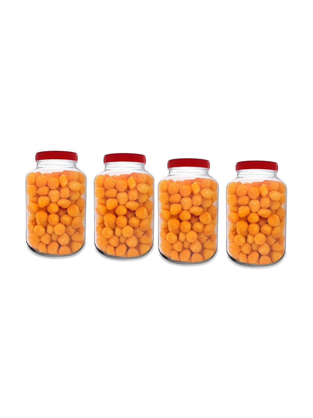 

tyche enterprises Transparent & Red 4 Pieces Storage Glass Jars 6 L Each