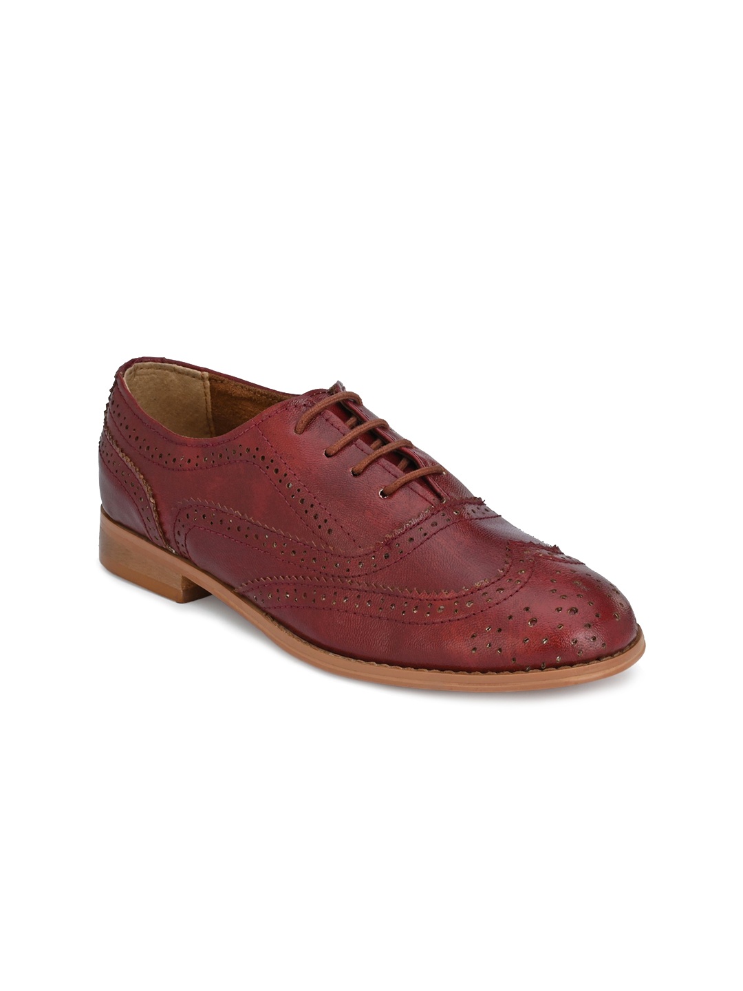 

Zebba Women Perforations PU Brogues, Burgundy