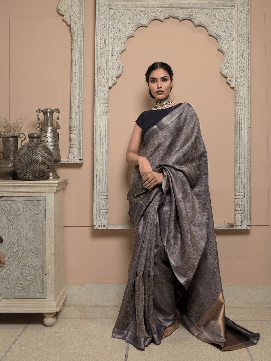 

DUSALA INDIA Woven Designed Zari Pure Silk Saree, Blue