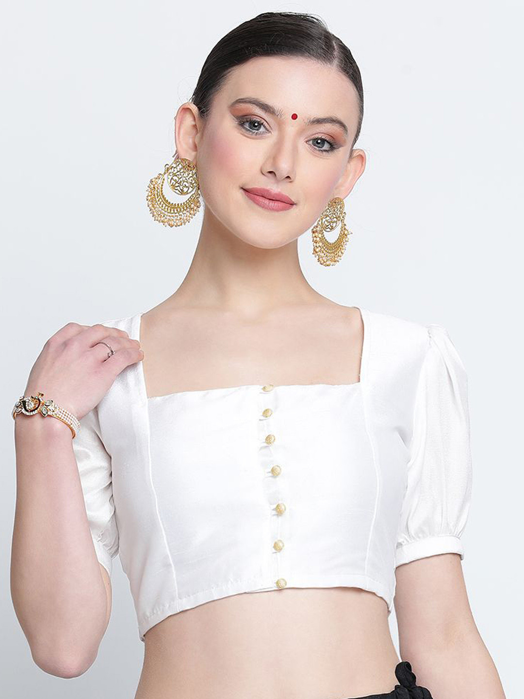 

studio rasa Square Neck Saree Blouse, White