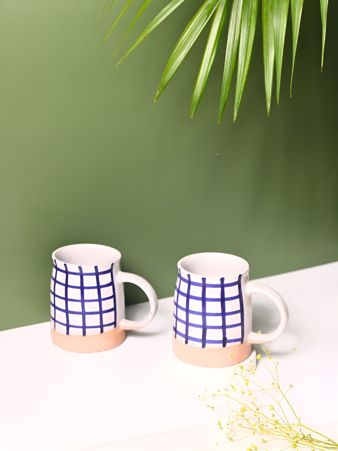

WEAVING HOMES White & Blue 2 Pieces Printed Ceramic Glossy Mugs 300ml Each